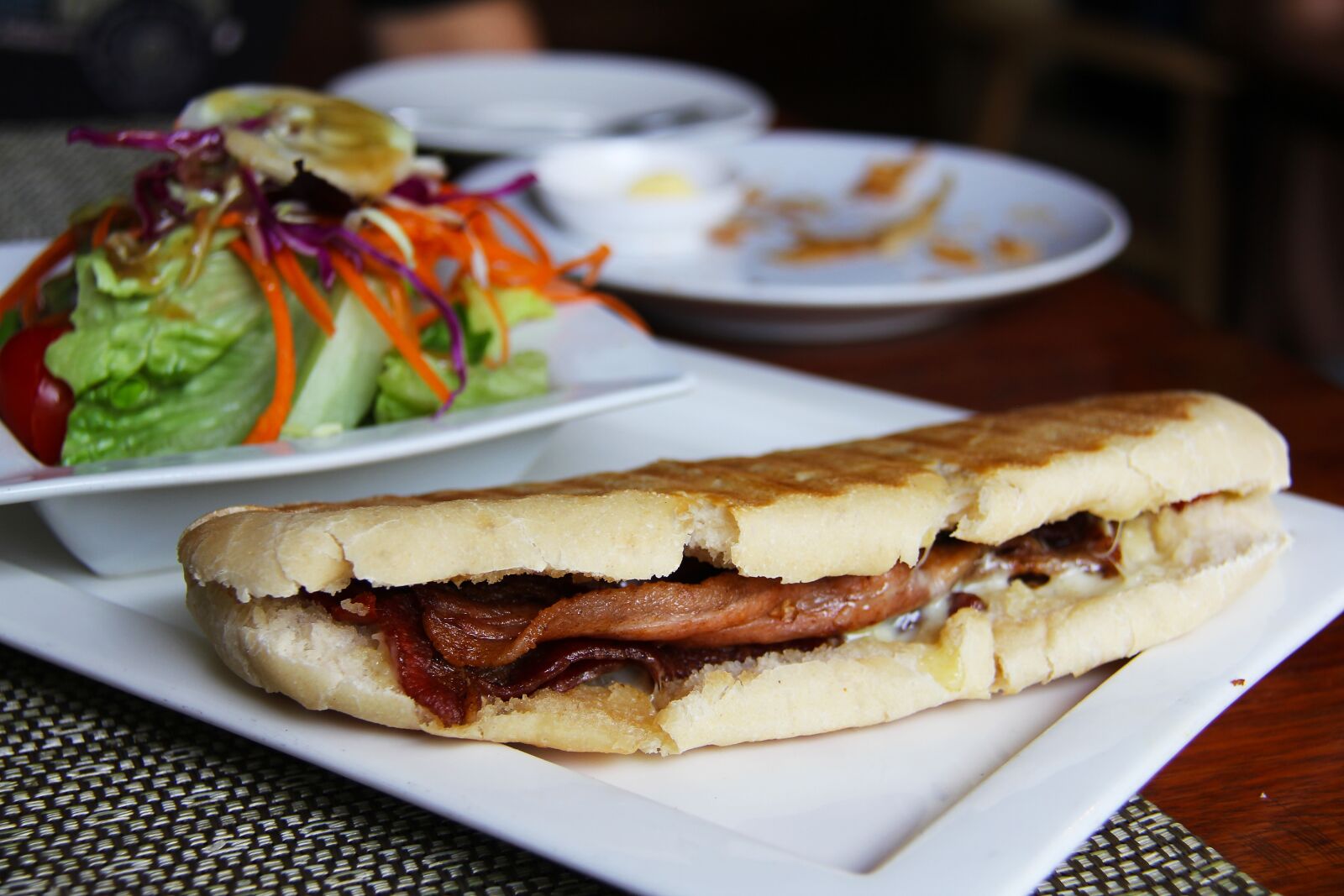 Canon EF-S 18-200mm F3.5-5.6 IS sample photo. Burger, panini, coffee photography