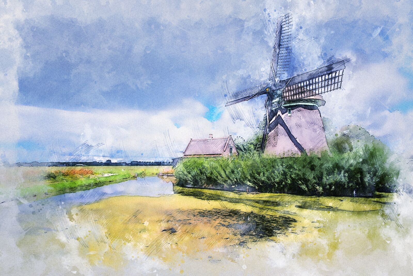Nikon D600 sample photo. Windmill, pond, clouds photography