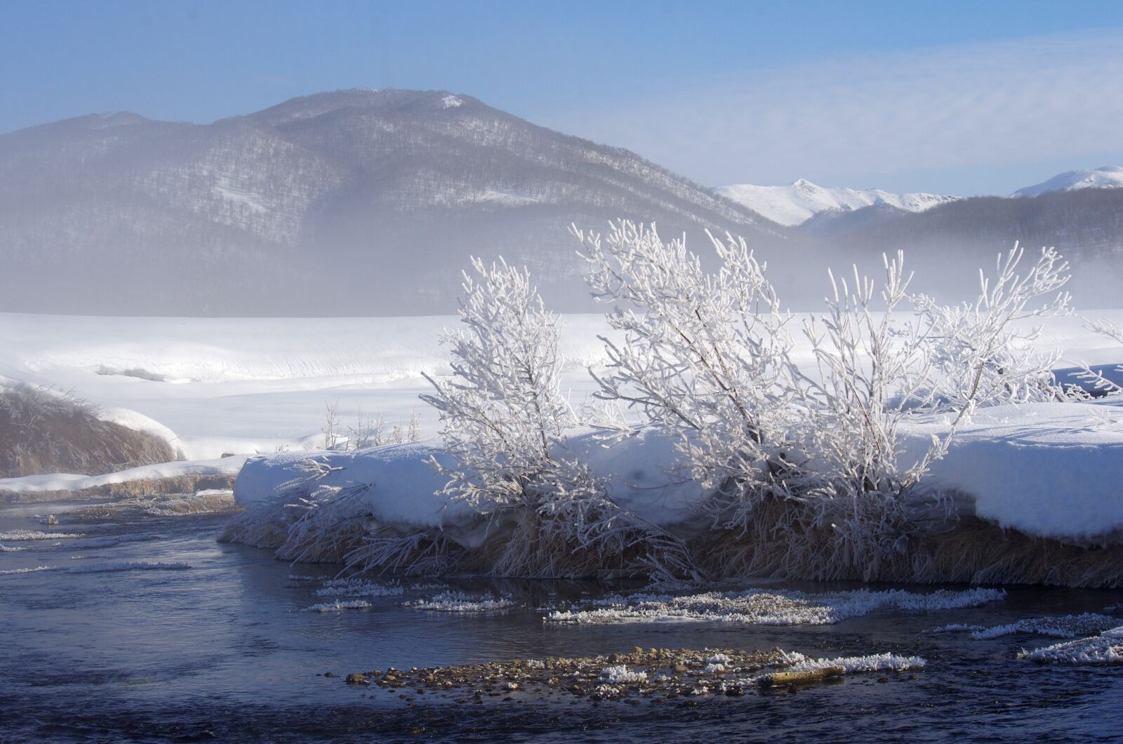 Pentax K-5 sample photo. Winter, river, frost photography