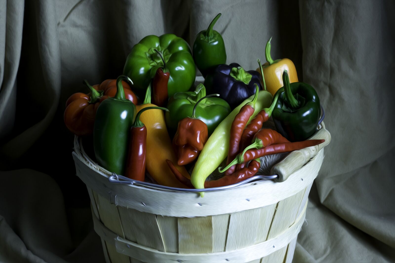 Canon EOS 750D (EOS Rebel T6i / EOS Kiss X8i) sample photo. Peppers, basket, vegetable photography