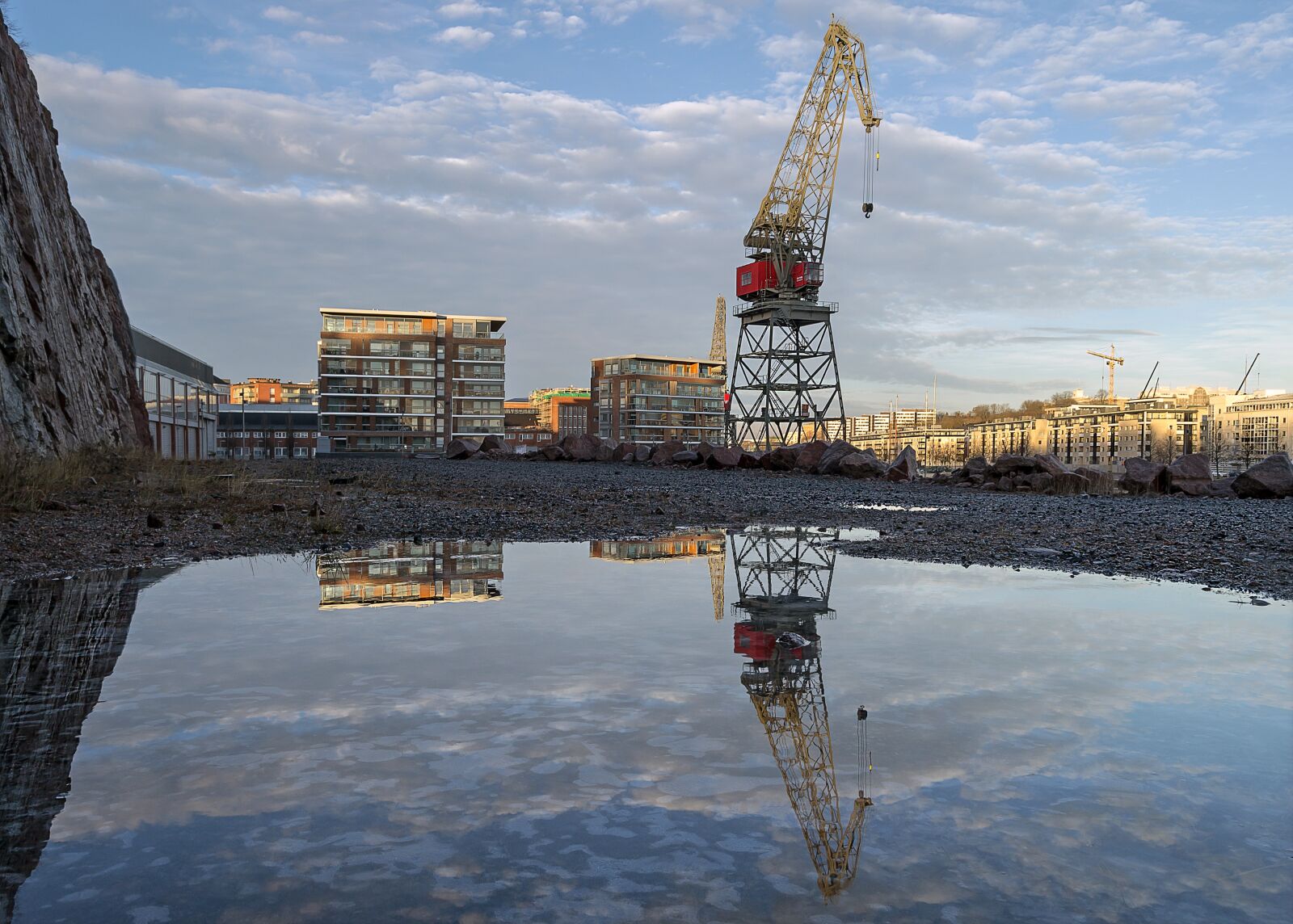 Nikon D3100 sample photo. Crane, sky, reflection photography