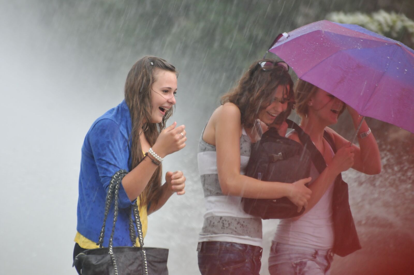 Nikon D300S sample photo. Rain, girls, umbrella photography
