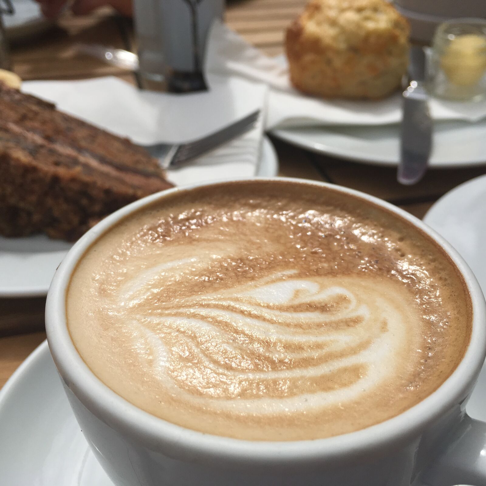 iPhone SE back camera 4.15mm f/2.2 sample photo. Coffee, cake, scones photography