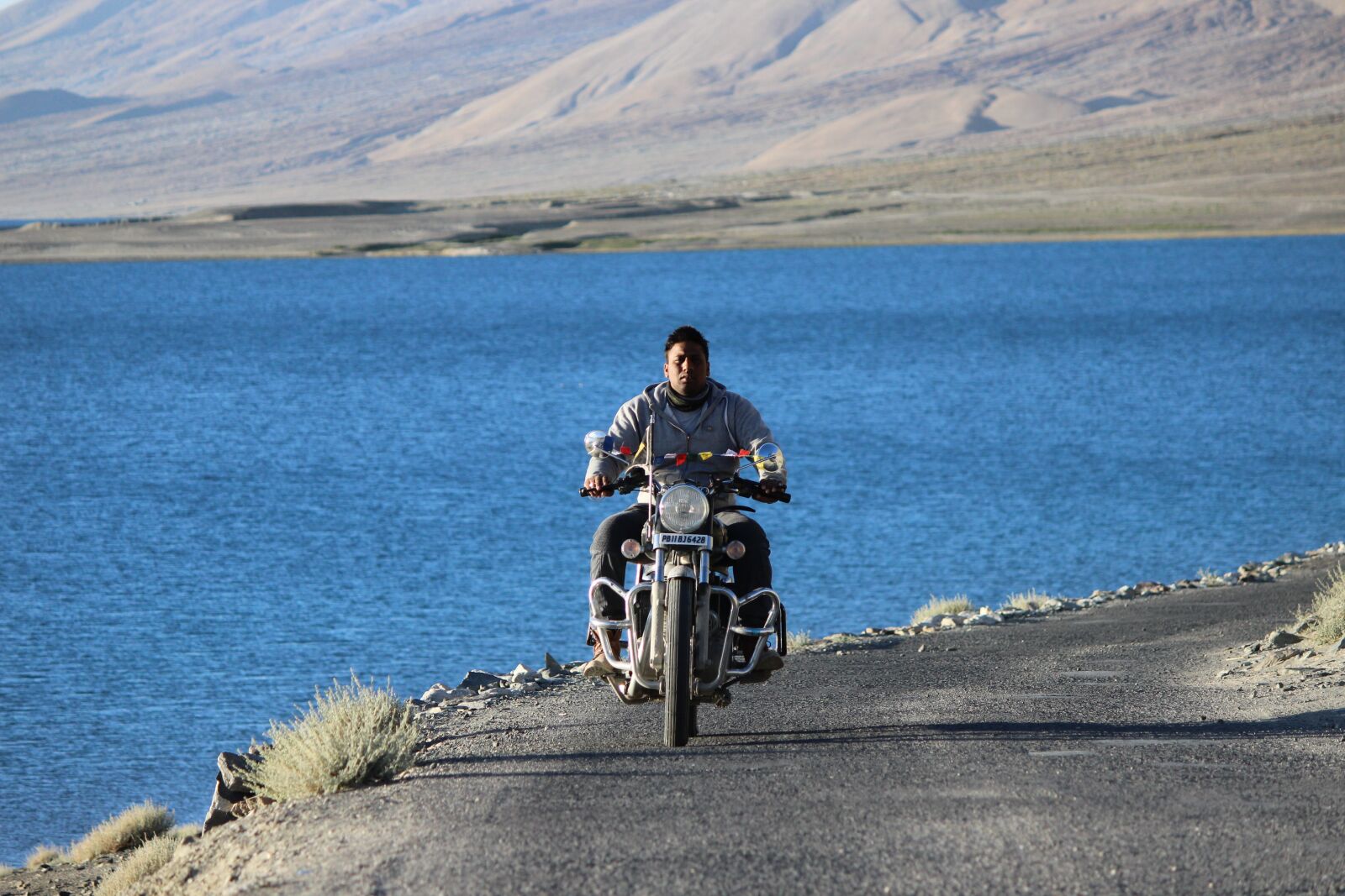 Canon EF-S 55-250mm F4-5.6 IS II sample photo. Rider, pangong, lake photography