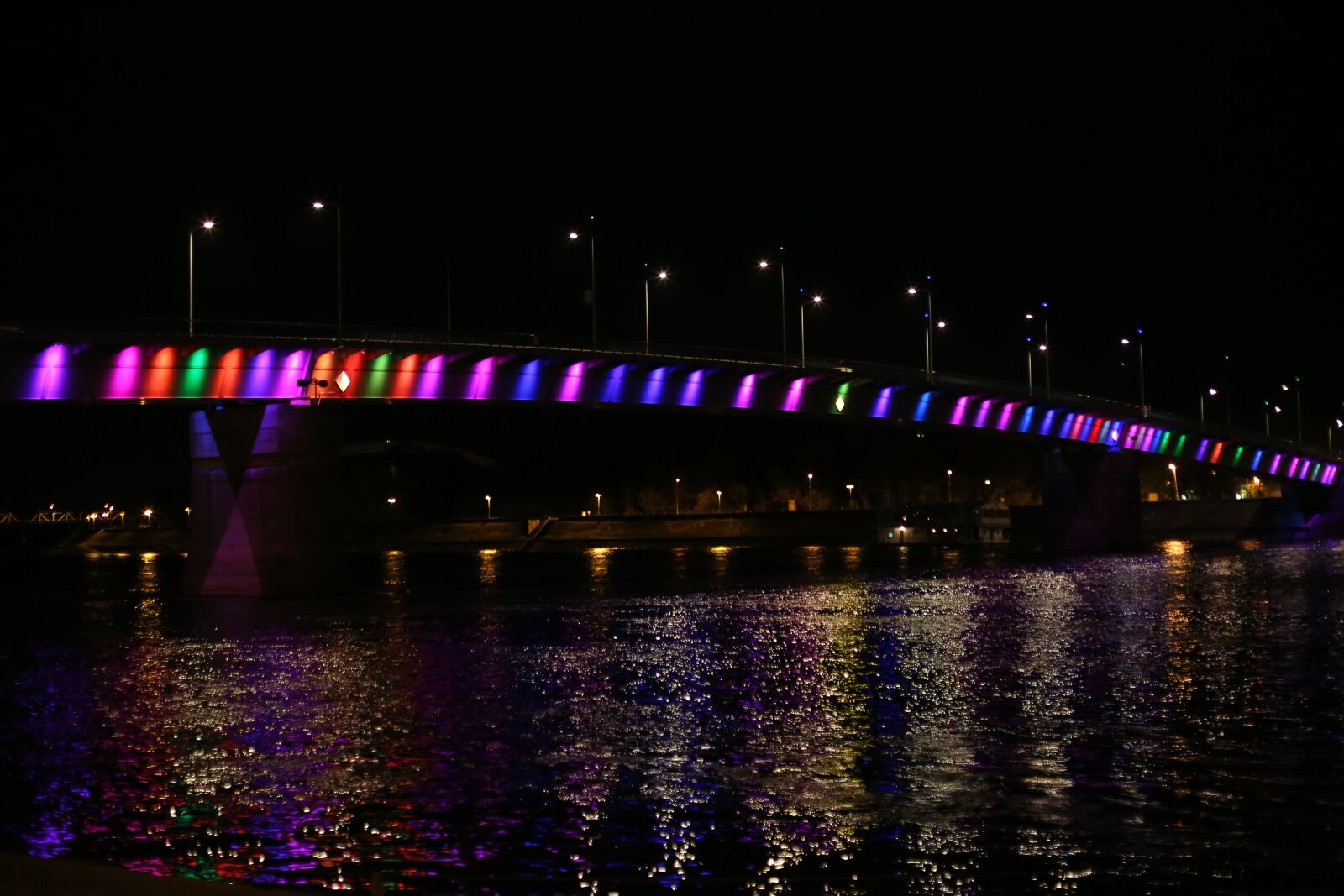 Canon EOS 5D Mark III sample photo. Bridge, rainbow, night, calm photography