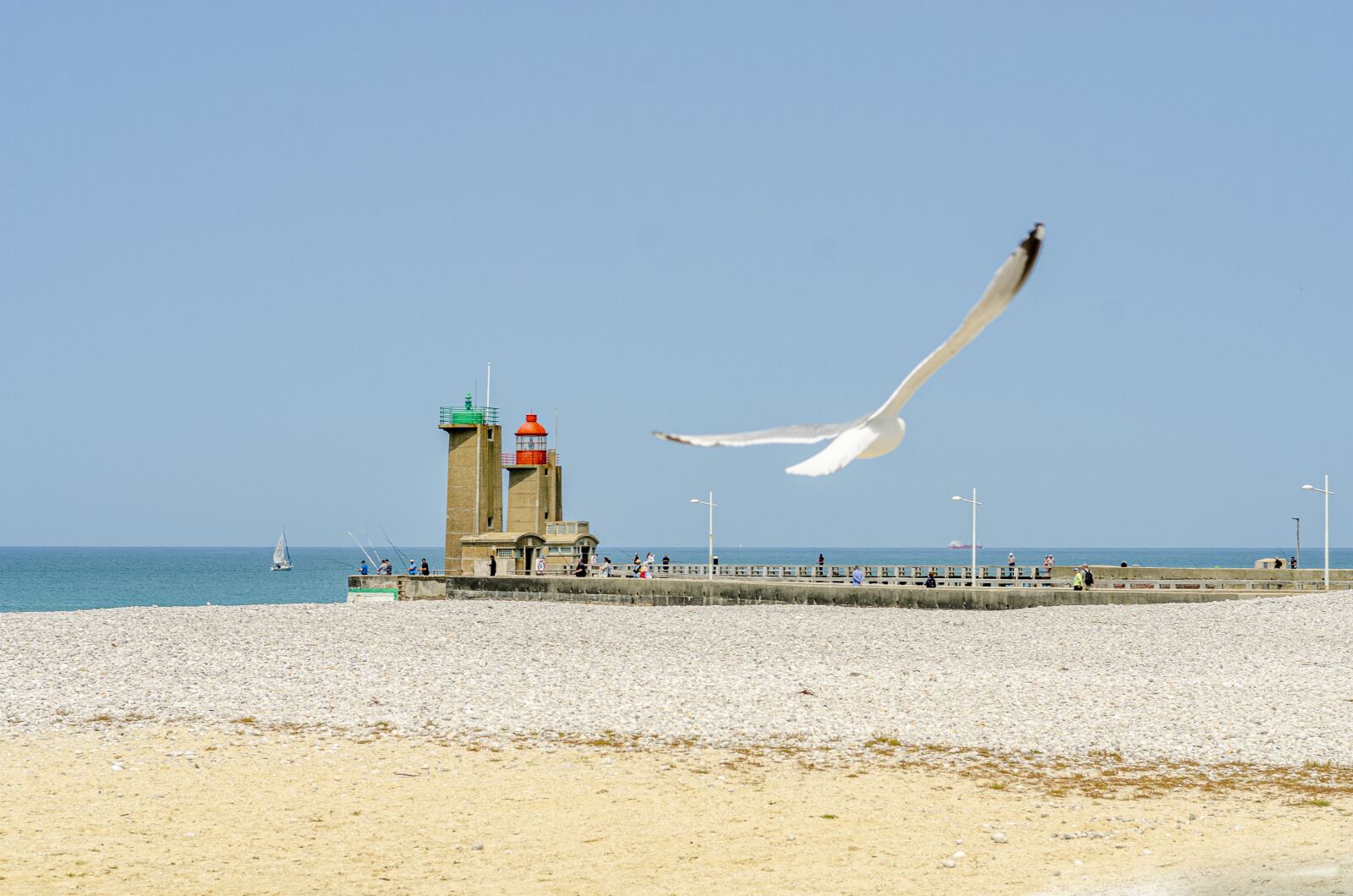Nikon D7000 sample photo. Beach, lighthouse, seagull photography