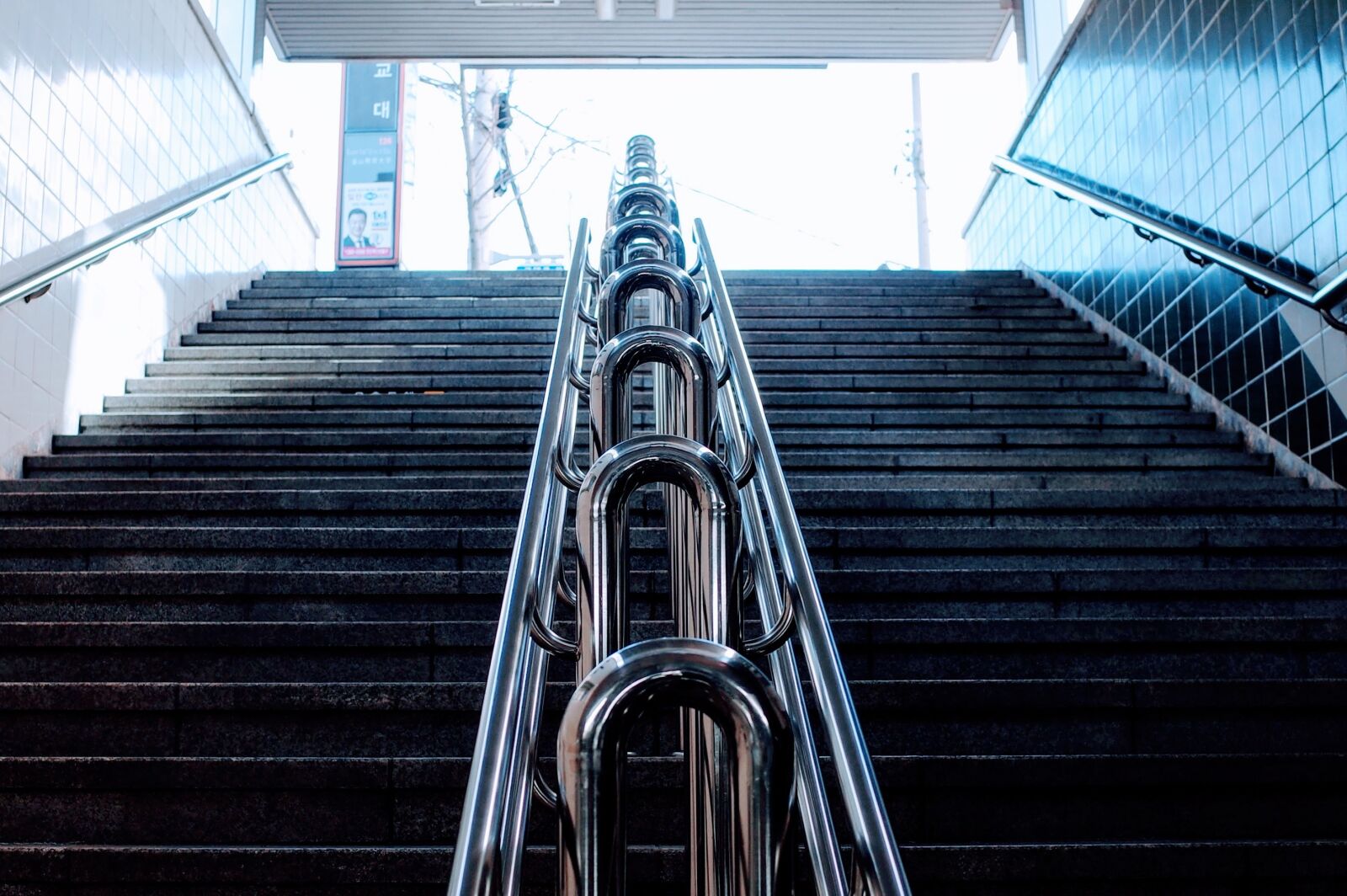Ricoh GR II sample photo. Stairs, station, tiles photography