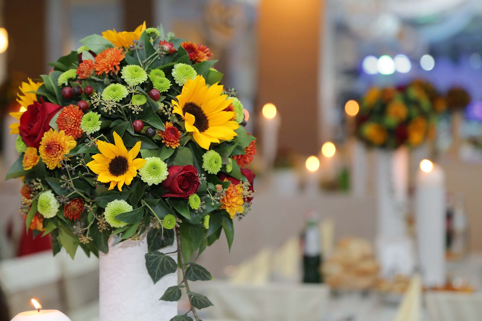 Canon EF 24-105mm F4L IS USM sample photo. Table, wedding bouquet, restaurant photography