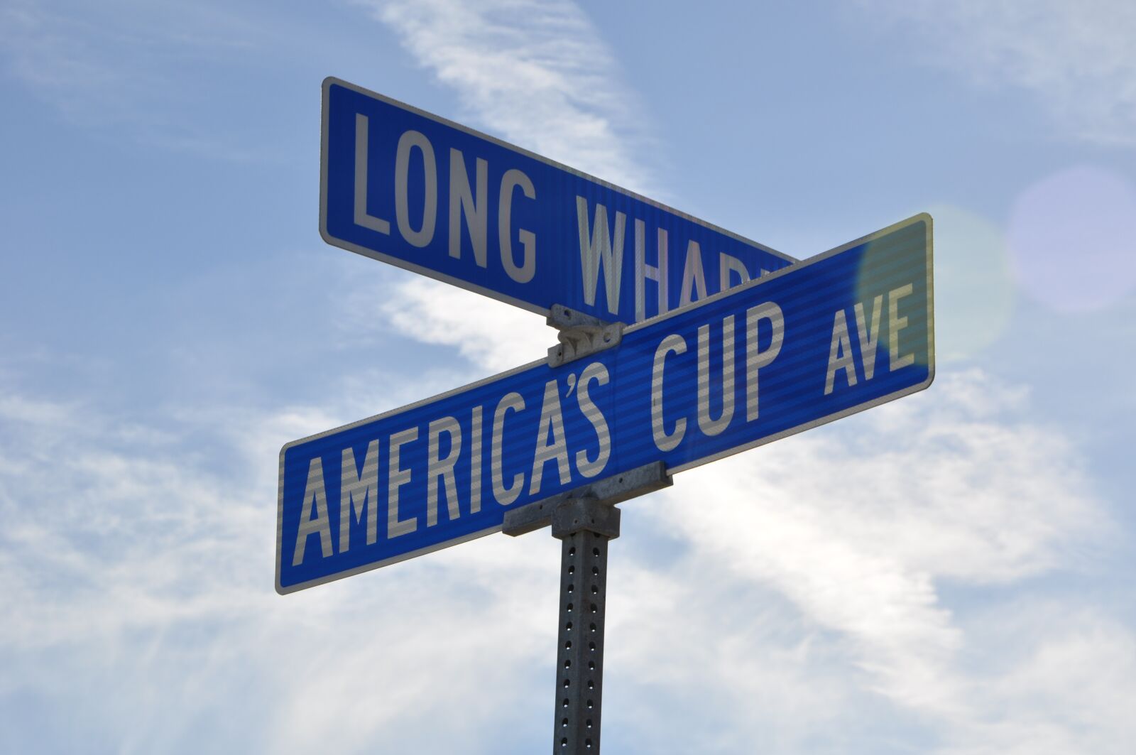 Nikon D90 sample photo. Street sign, americas cup photography