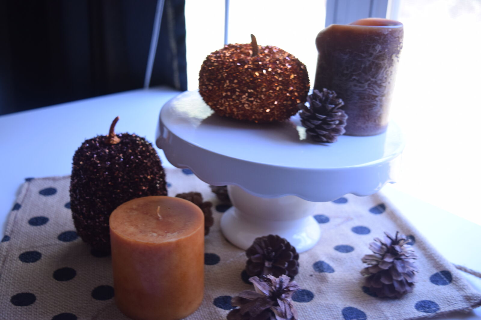 Nikon D3300 sample photo. Candles, fall, leaves, polka photography