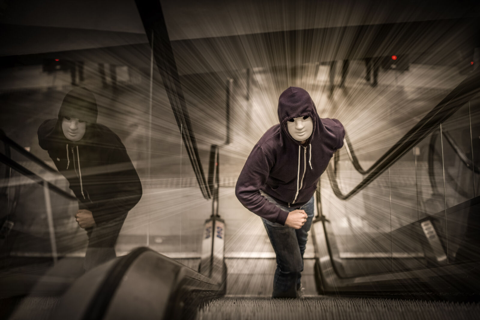 Nikon D600 + Nikon AF-S Nikkor 50mm F1.4G sample photo. City, escalator, hoody, ma photography