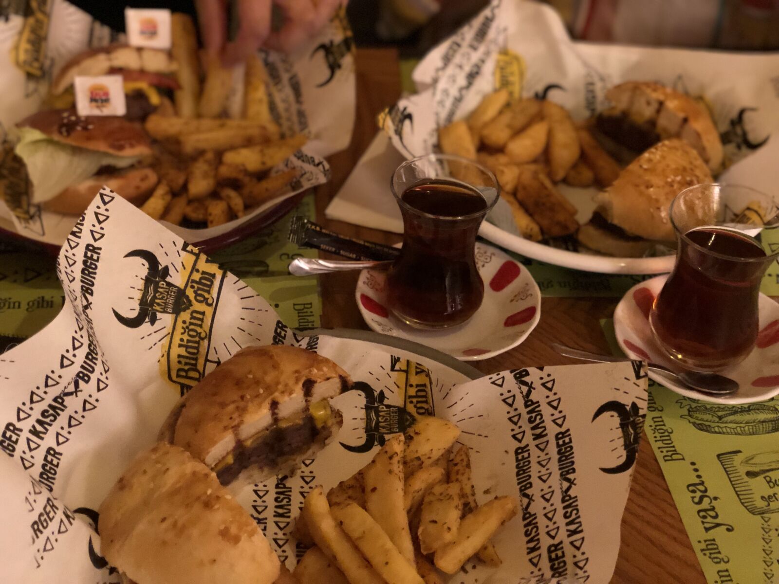 iPhone X back dual camera 6mm f/2.4 sample photo. Burger, tea, meat photography