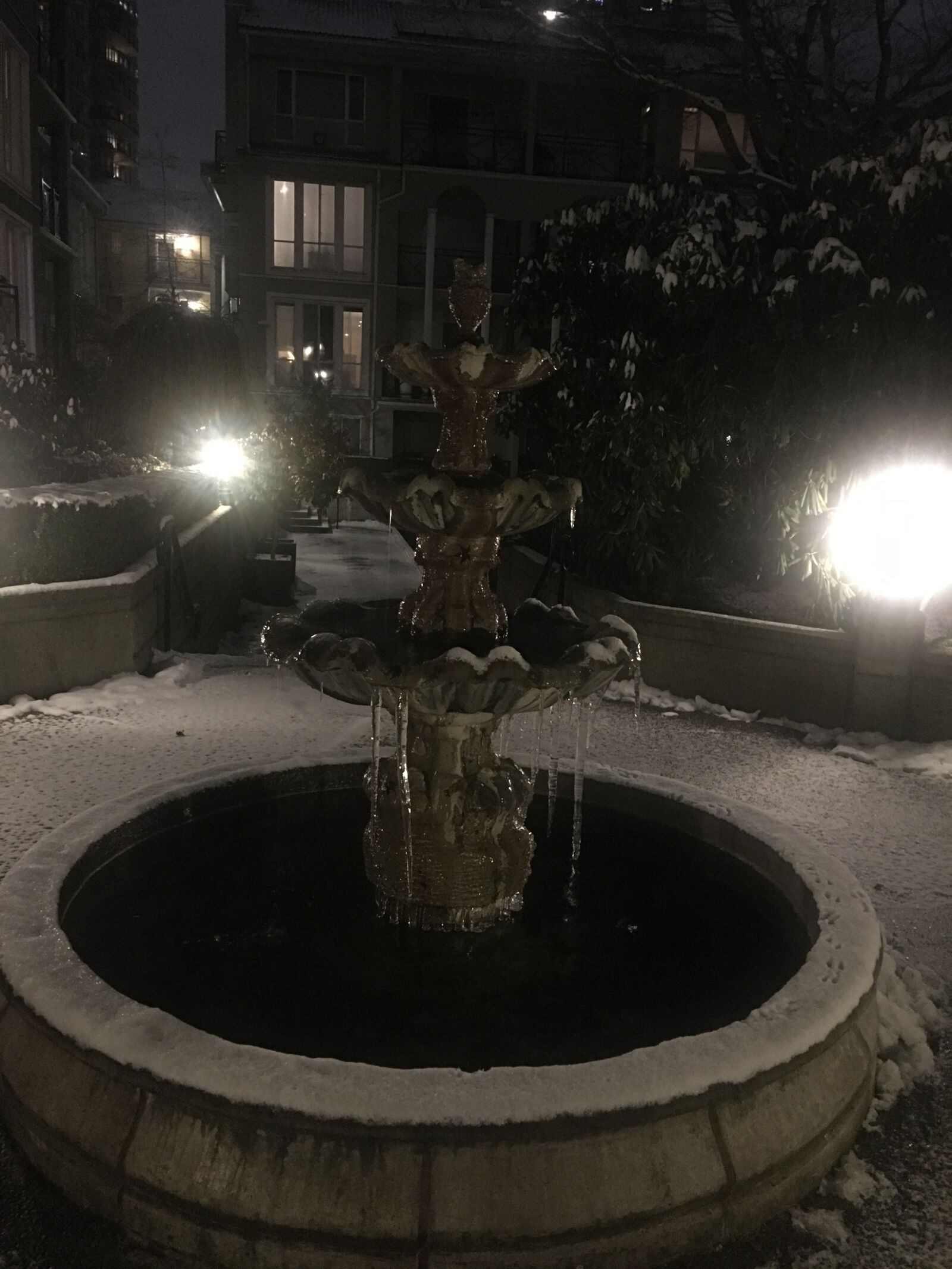 iPhone 6s Plus back camera 4.15mm f/2.2 sample photo. Fountain, winter, snow photography