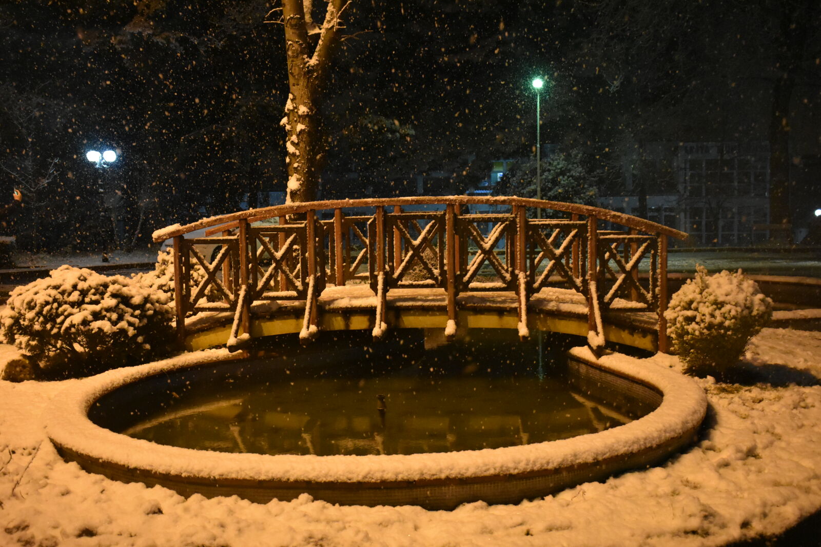 Nikon D3400 sample photo. Bridge, night, snow photography