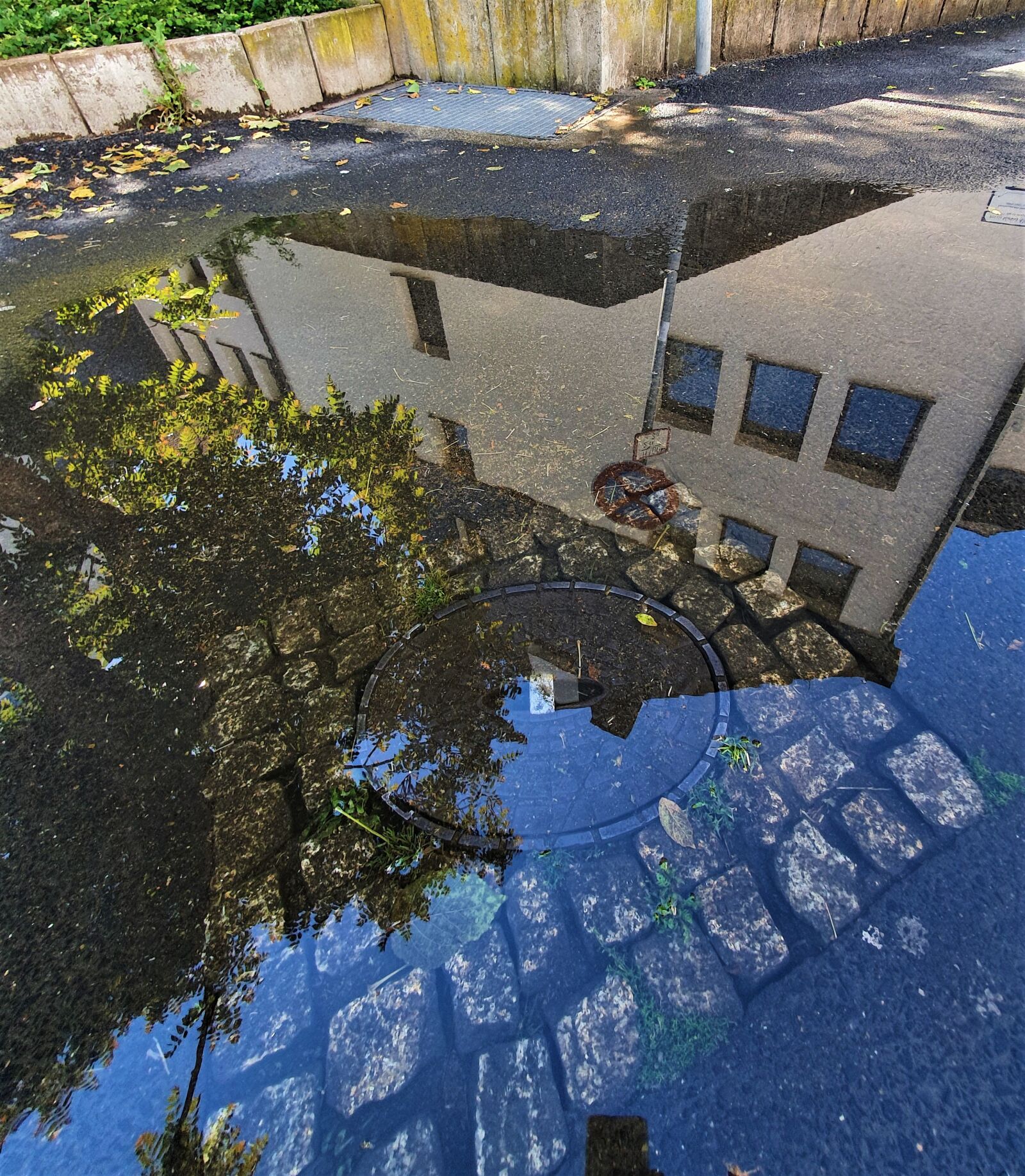 Samsung Galaxy S10+ sample photo. Puddles, mirroring, house photography