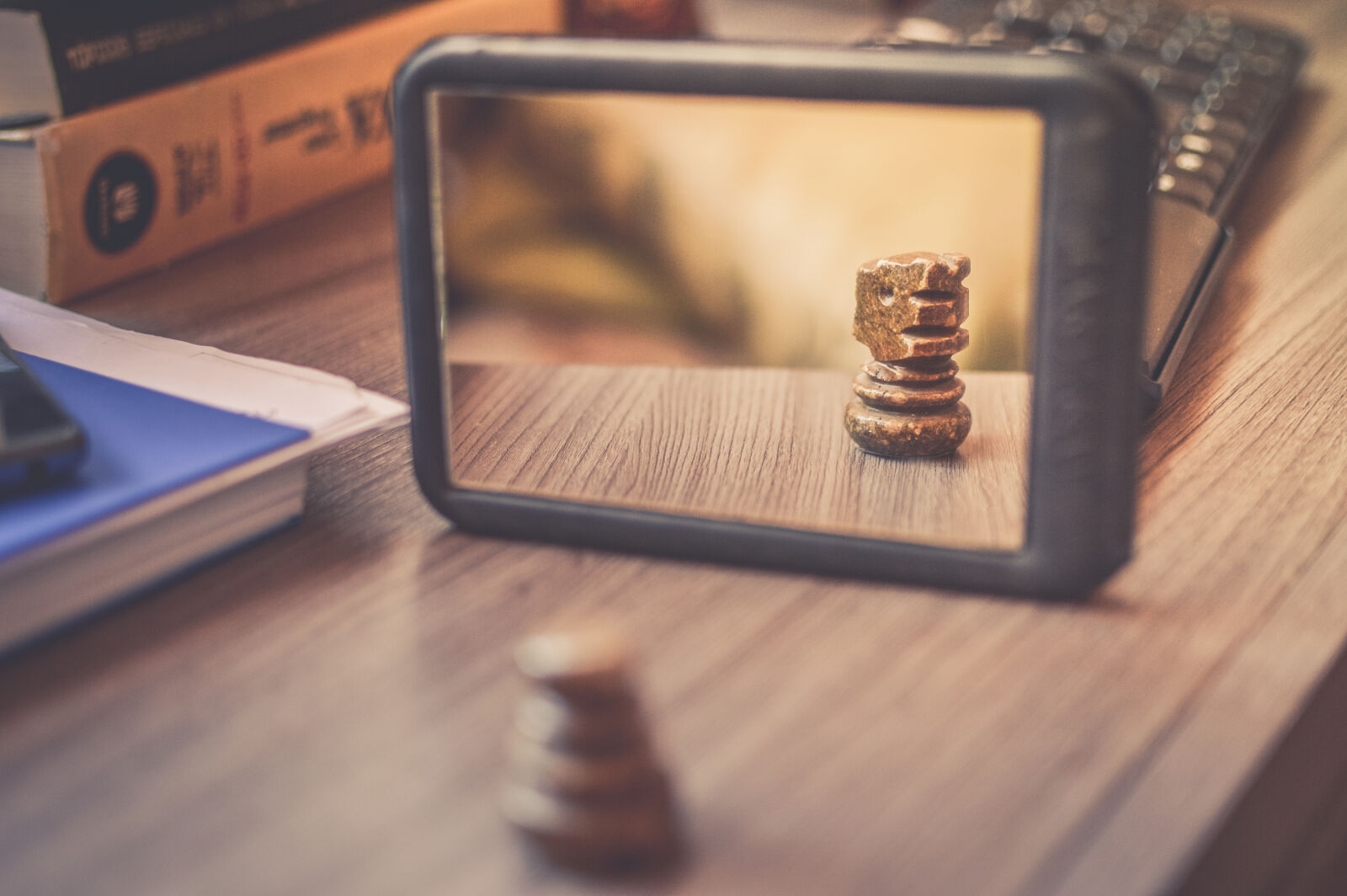 Nikon D3200 + Nikon AF-S DX Nikkor 35mm F1.8G sample photo. Reflection, chess, mirror, confident photography