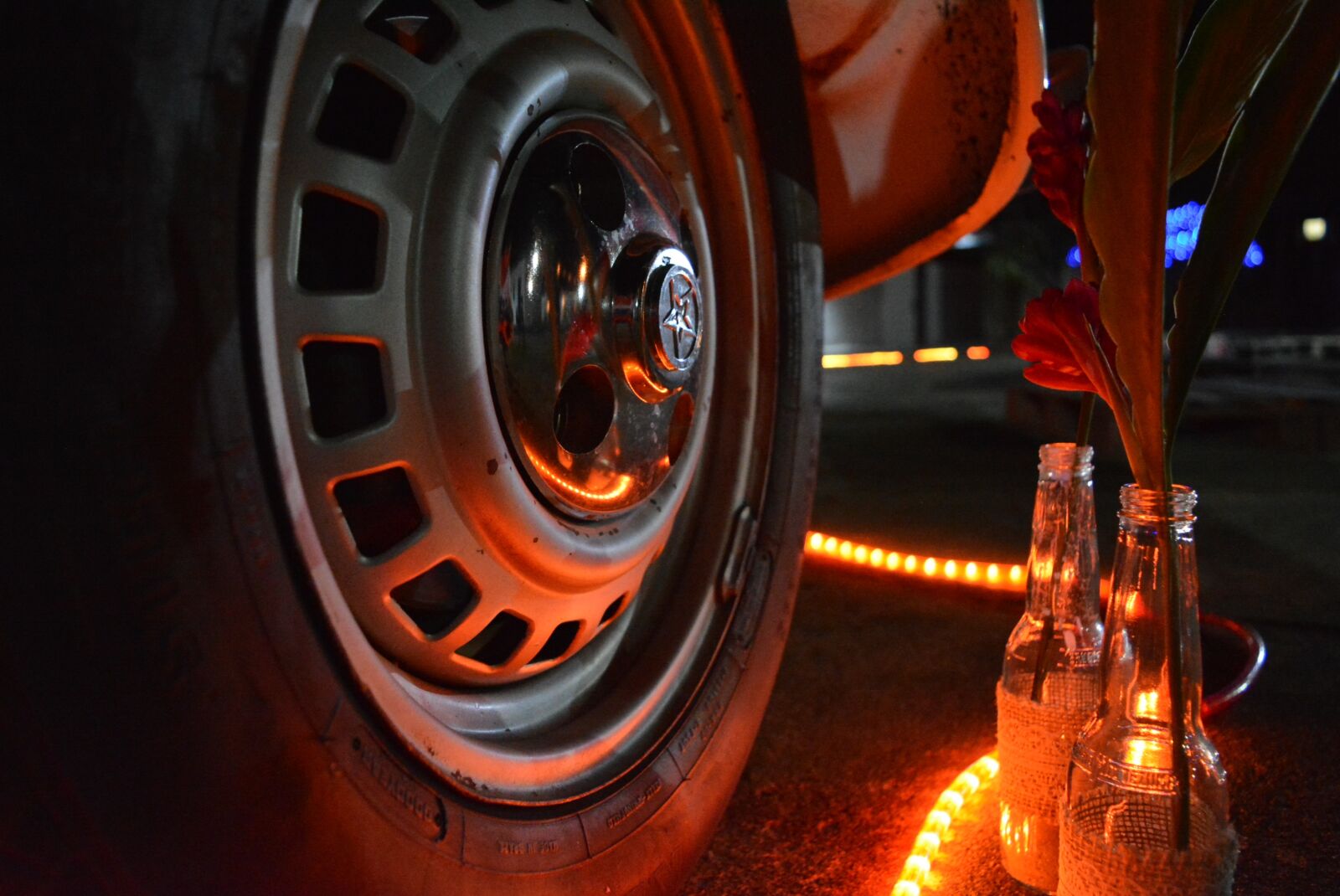 Nikon D5200 sample photo. Fusca, bottle, lights photography