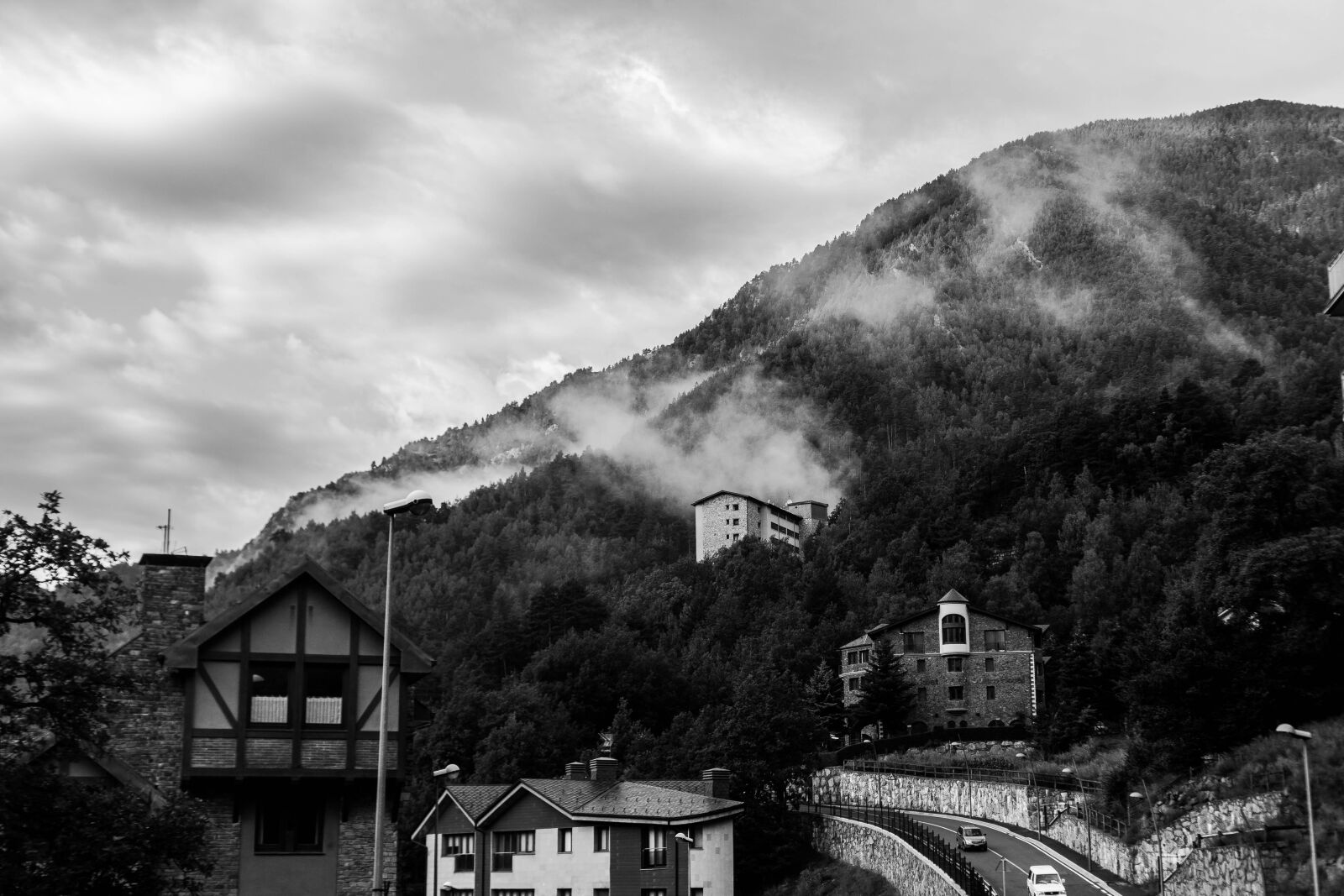Canon EOS 5D Mark II sample photo. Black, clouds, fog, house photography