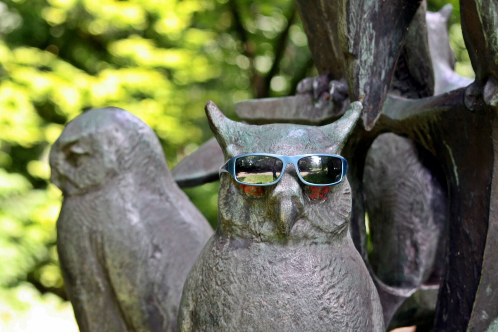 Canon EOS 1000D (EOS Digital Rebel XS / EOS Kiss F) sample photo. Sculpture, owls, sunglasses photography