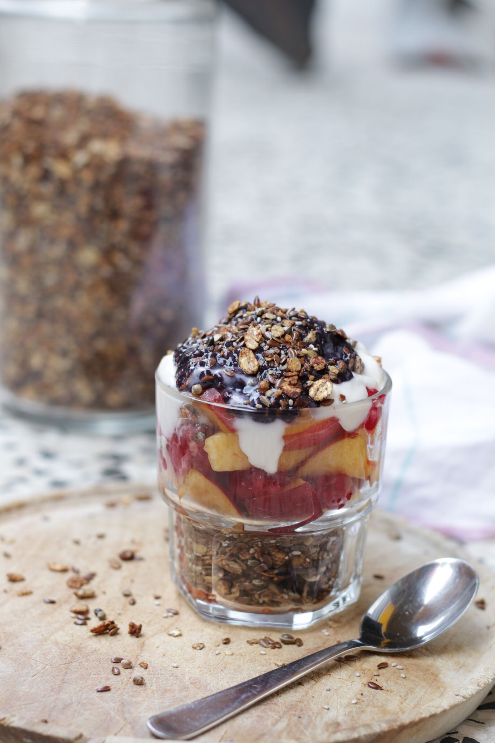 Canon EOS 70D + Canon EF 50mm F1.8 STM sample photo. Granola, coconut yogurt, blueberries photography