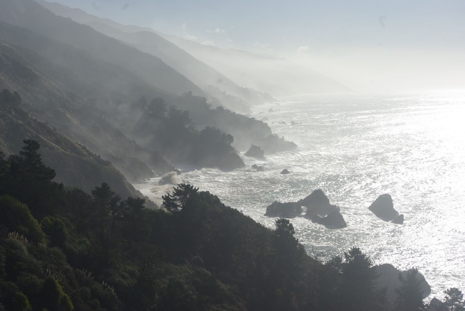 Pentax K200D sample photo. Big sur, california, misty photography