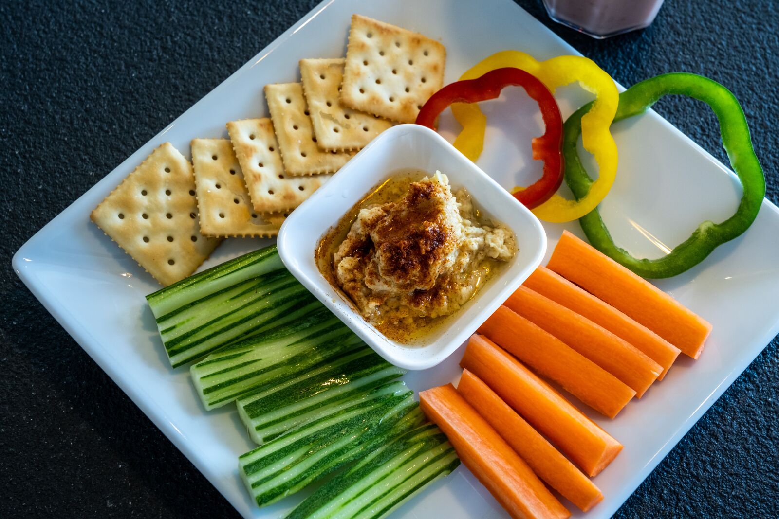 Sony FE 24-105mm F4 G OSS sample photo. Hummus, snack, food photography