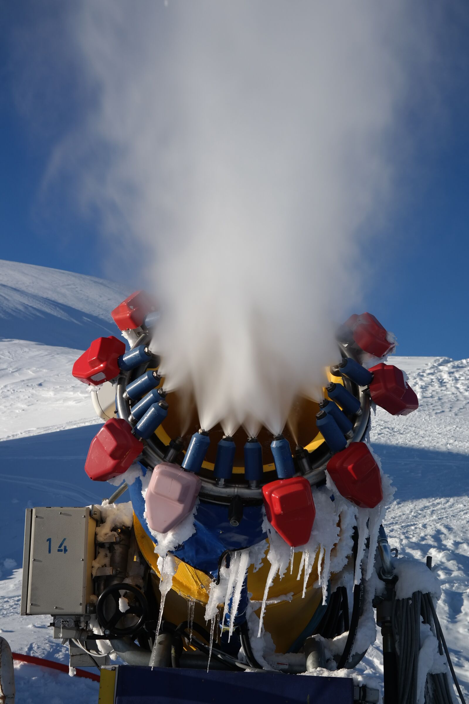 Samsung NX300 sample photo. Snow cannon, nozzle, spray photography