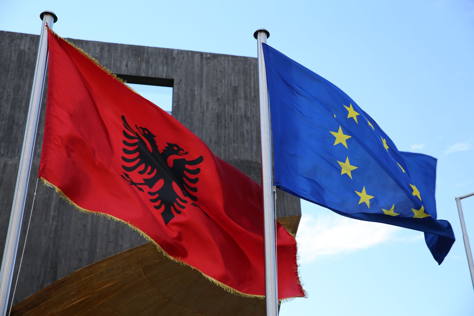 Canon EF 24-70mm F2.8L II USM sample photo. Flags, albania, eu photography