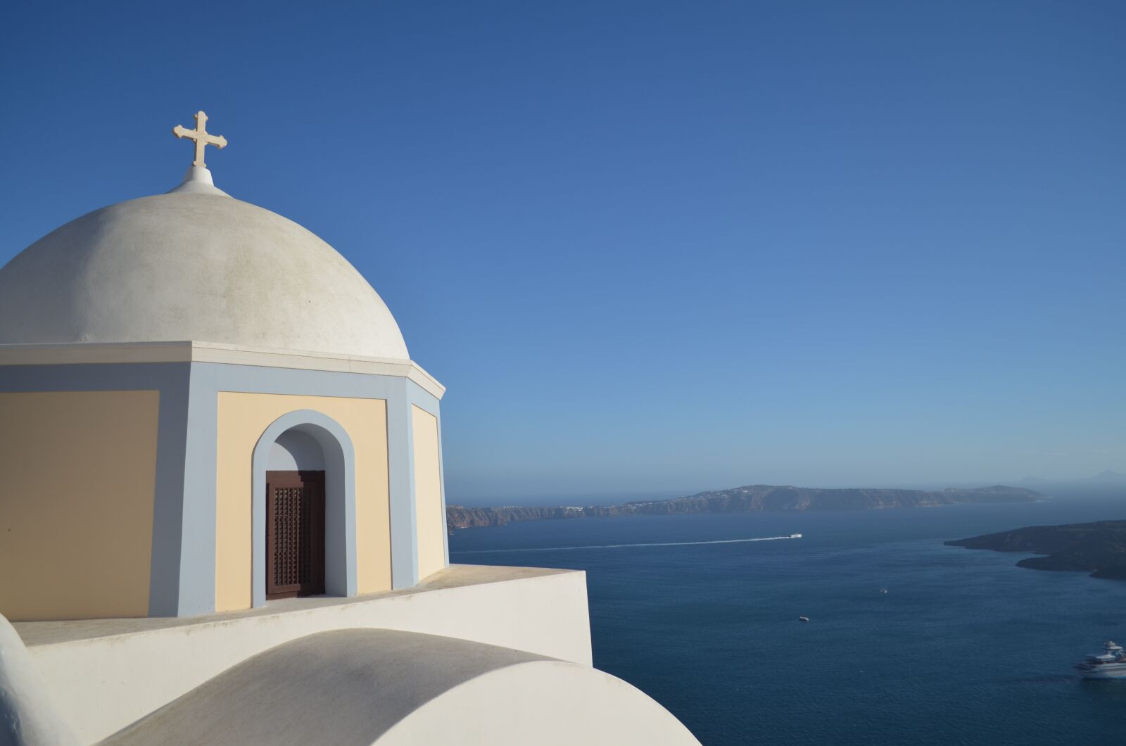 Nikon D5100 sample photo. Santorini, cross, ocean photography