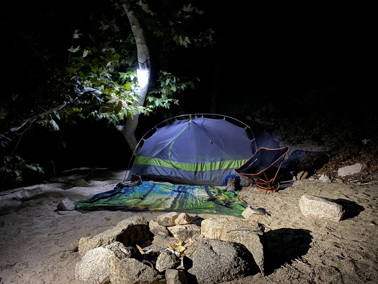 iPhone 11 Pro back triple camera 4.25mm f/1.8 sample photo. Campsite, tent, camping photography