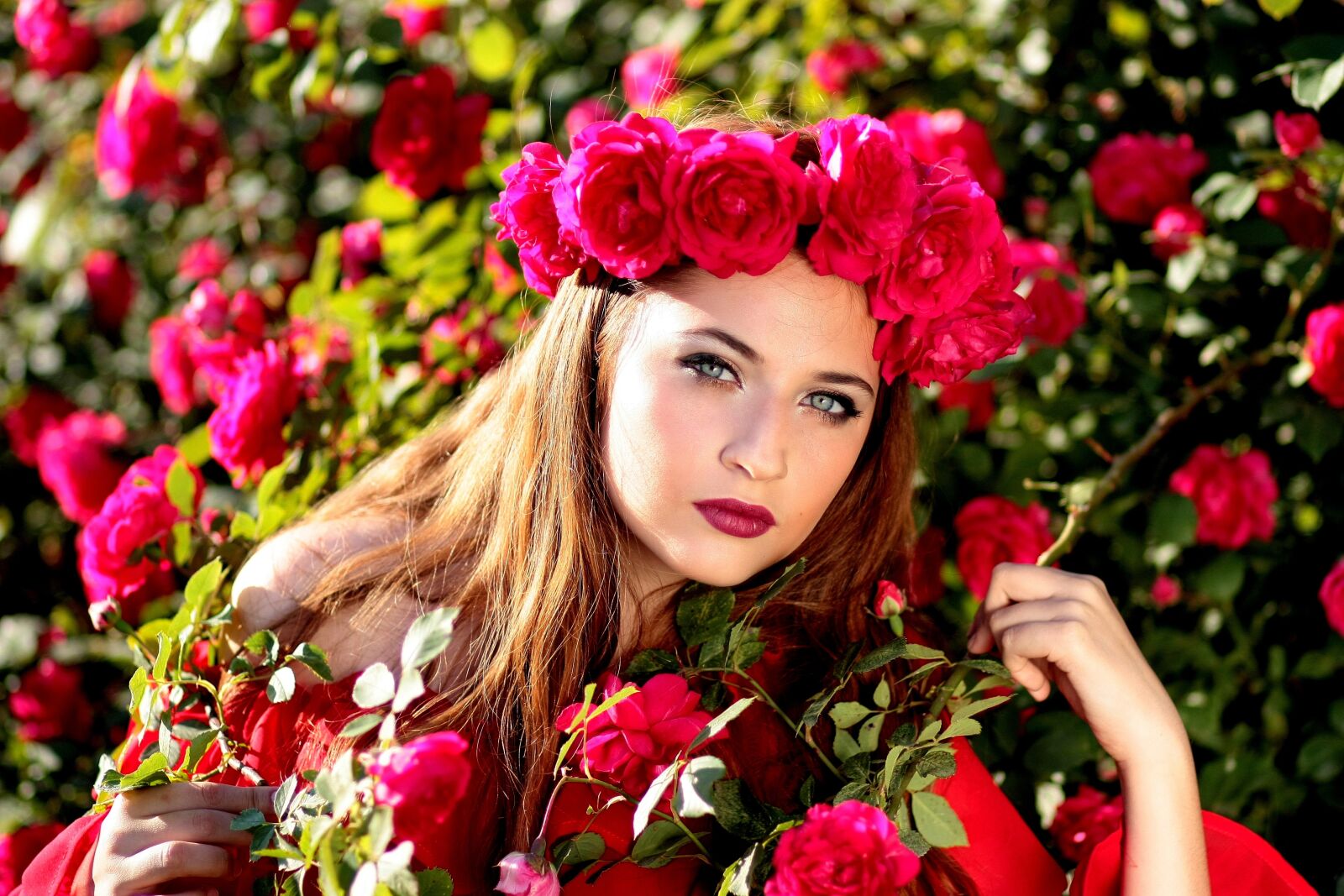 Canon EOS 450D (EOS Rebel XSi / EOS Kiss X2) sample photo. Girl, roses, red photography