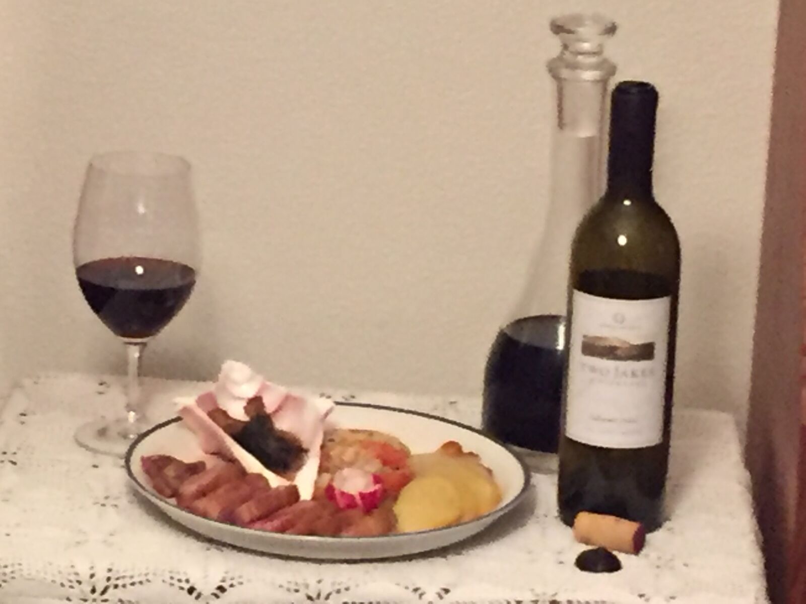 iPhone 6 back camera 4.15mm f/2.2 sample photo. Meal with wine, wine photography