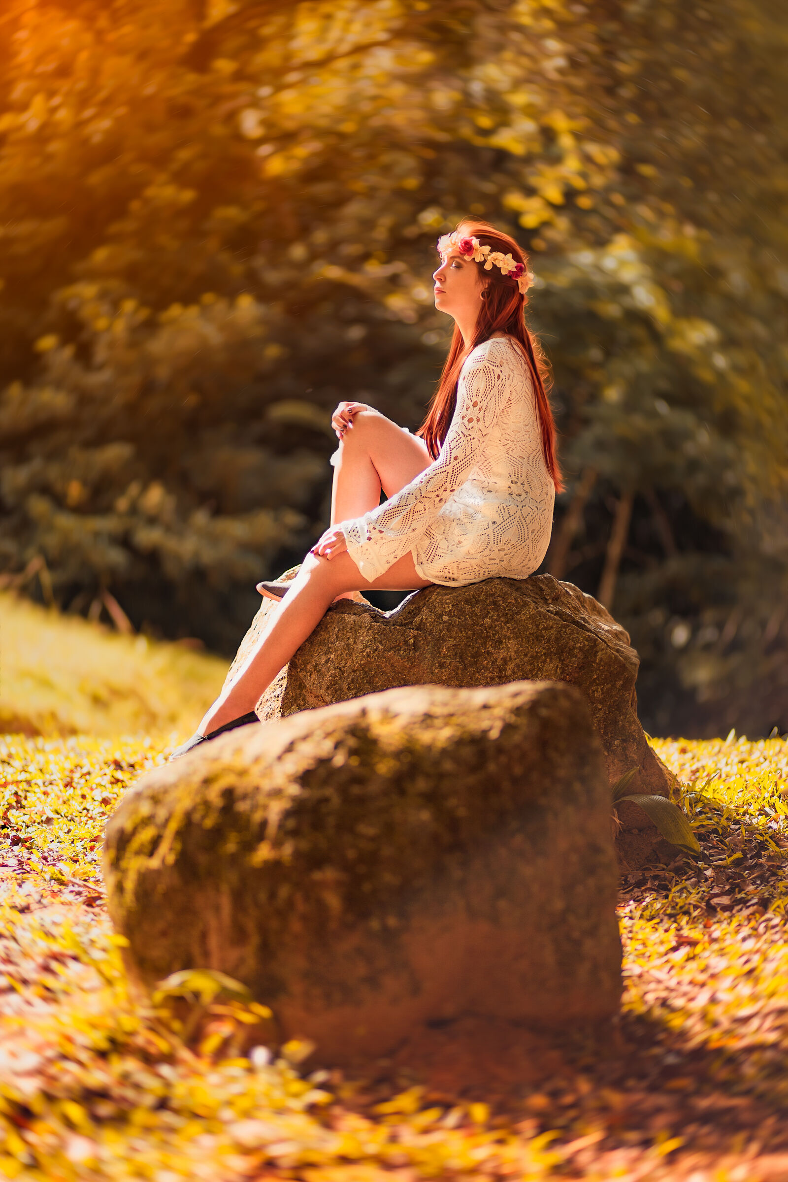 Canon EOS 6D + Canon EF 85mm F1.8 USM sample photo. Boulder, dress, fashion, forest photography