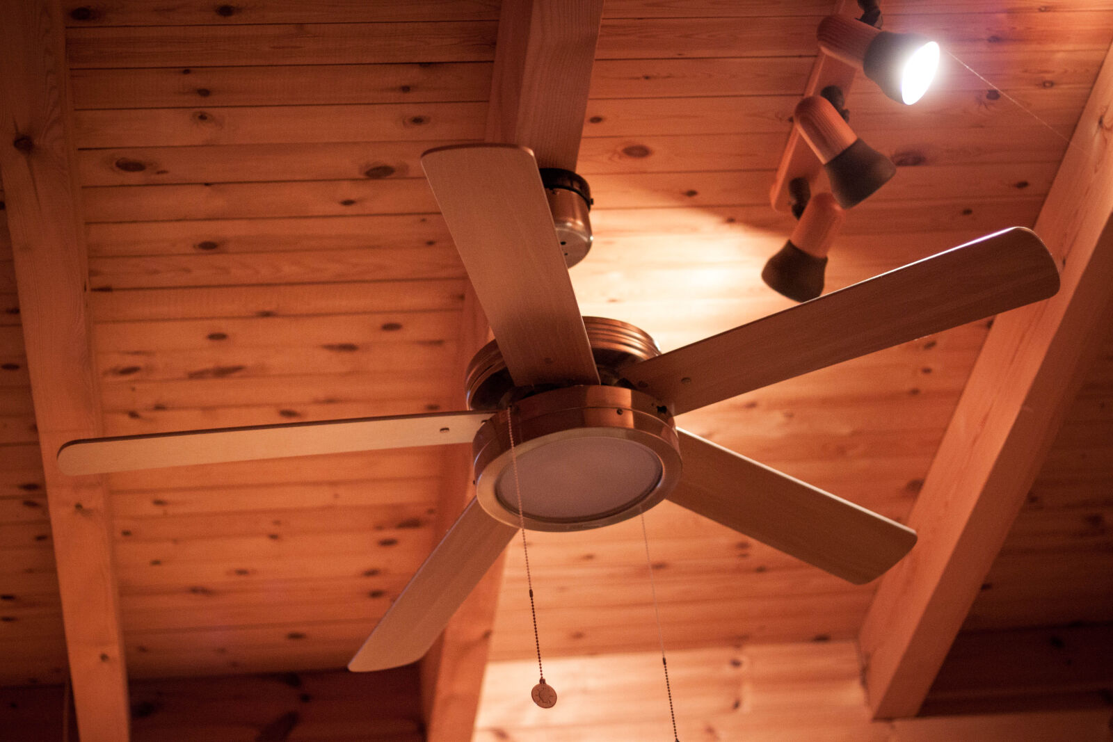 Canon EOS 500D (EOS Rebel T1i / EOS Kiss X3) + Canon EF 50mm F1.8 STM sample photo. Ceiling, fan, night, wood photography