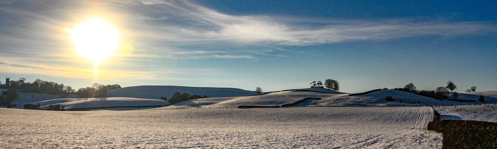 Canon EF-S 18-55mm F3.5-5.6 II sample photo. Church, fields, hedgerow, hills photography