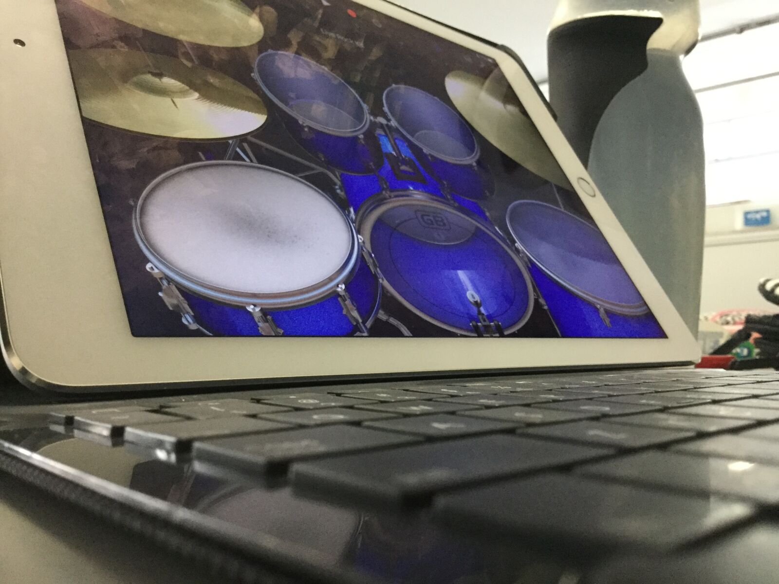 Apple iPad Air 2 sample photo. Blue, computer, keyboard, drums photography