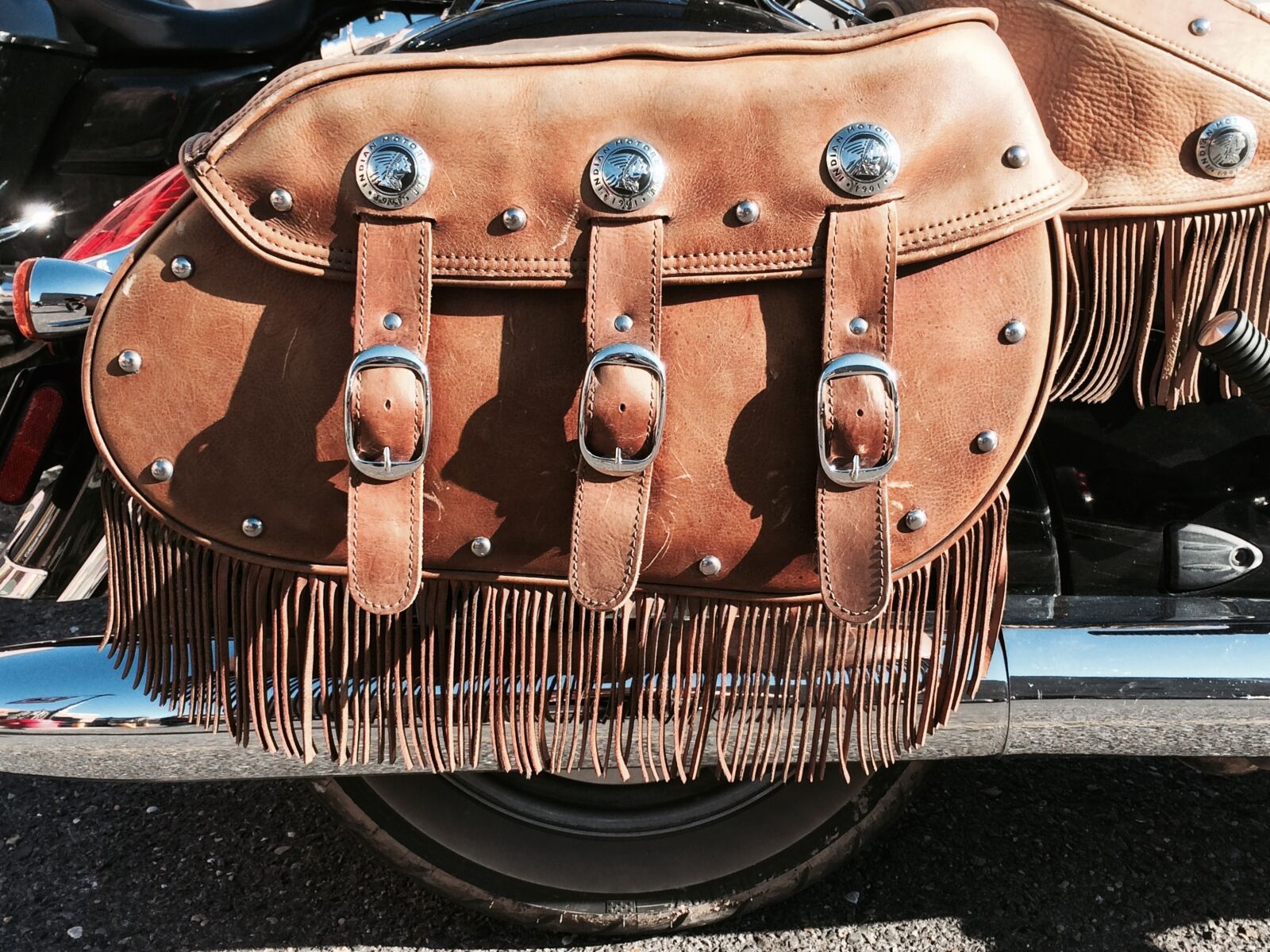 iPhone 5s back camera 4.15mm f/2.2 sample photo. Leather, bag, motorbike photography