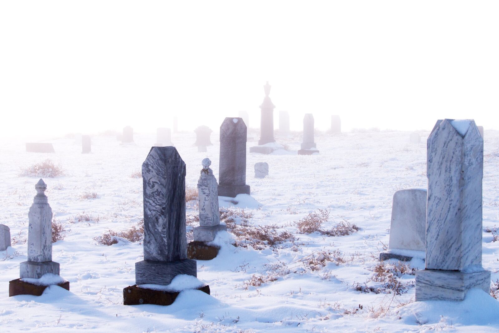 Canon EOS 70D + Canon EF-S 55-250mm F4-5.6 IS STM sample photo. Tombstones, fog, winter photography