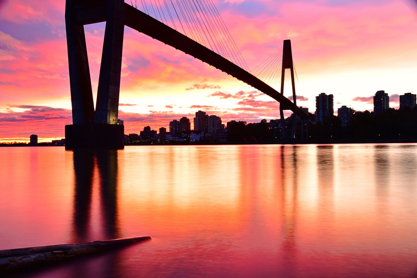 Nikon D7500 sample photo. Sunset, riverbank, suspension bridge photography