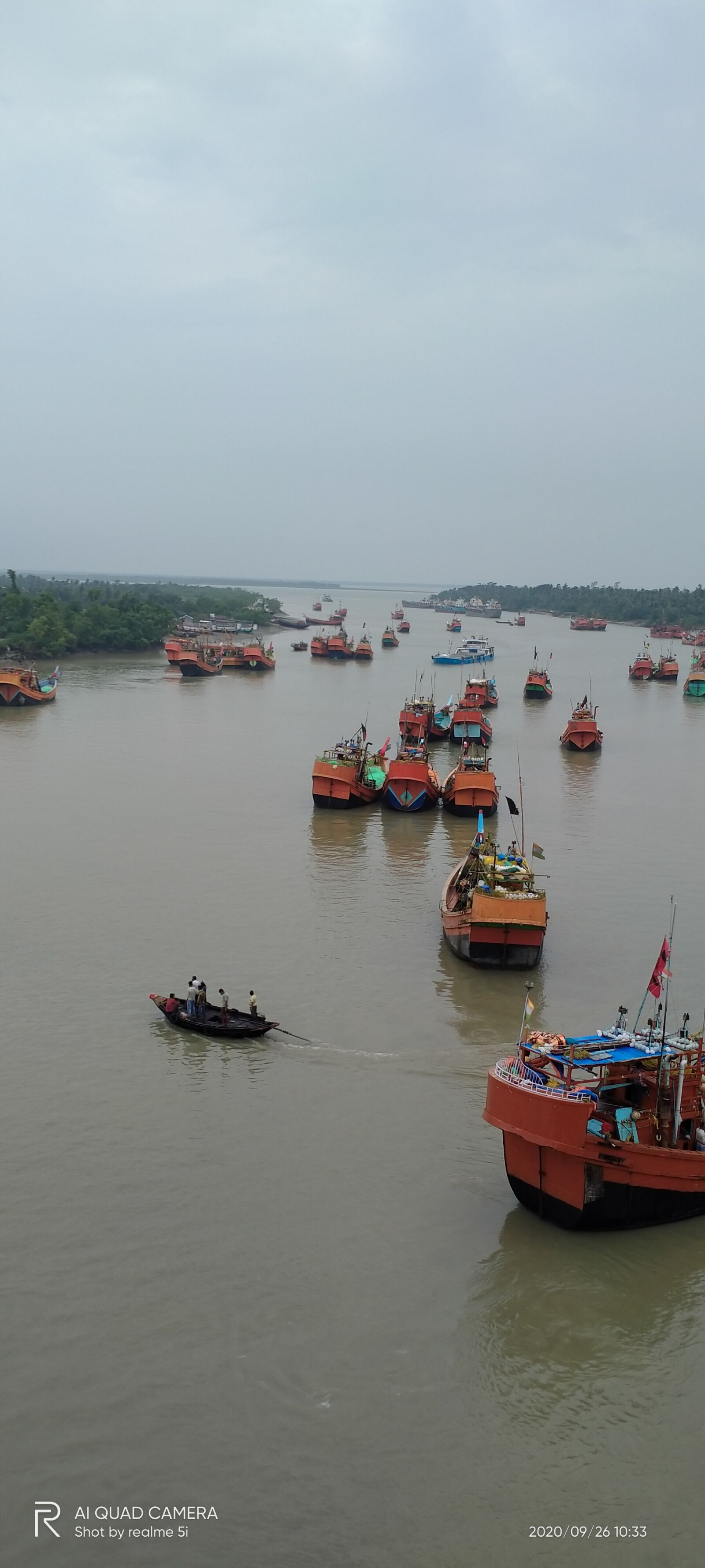 Realme 5I sample photo. Boat, river, cloudy weather photography