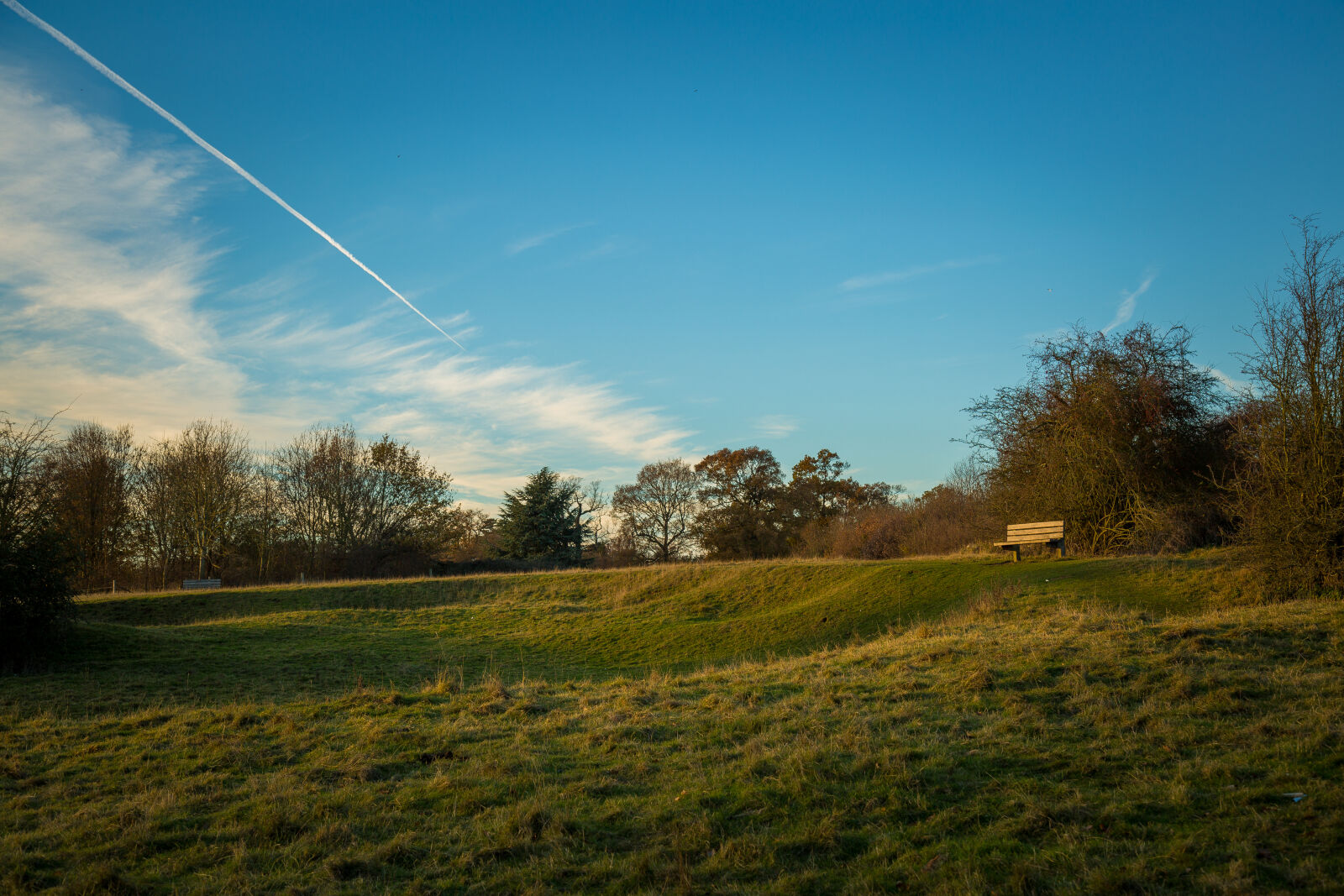 Canon EF 24-105mm F4L IS USM sample photo. Bench, blue, sky photography