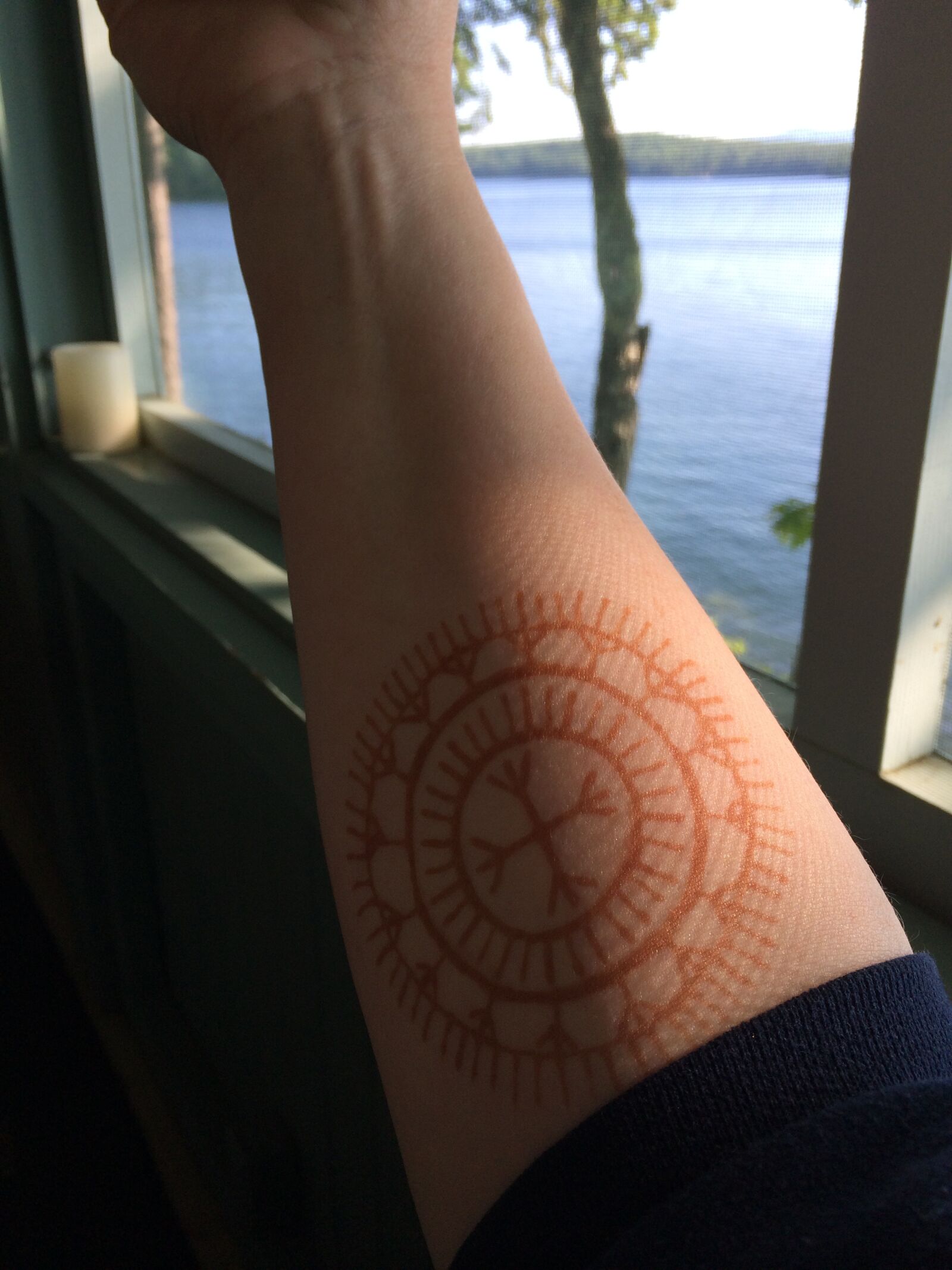 iPhone 5s back camera 4.12mm f/2.2 sample photo. Tattoo, arm, lake photography
