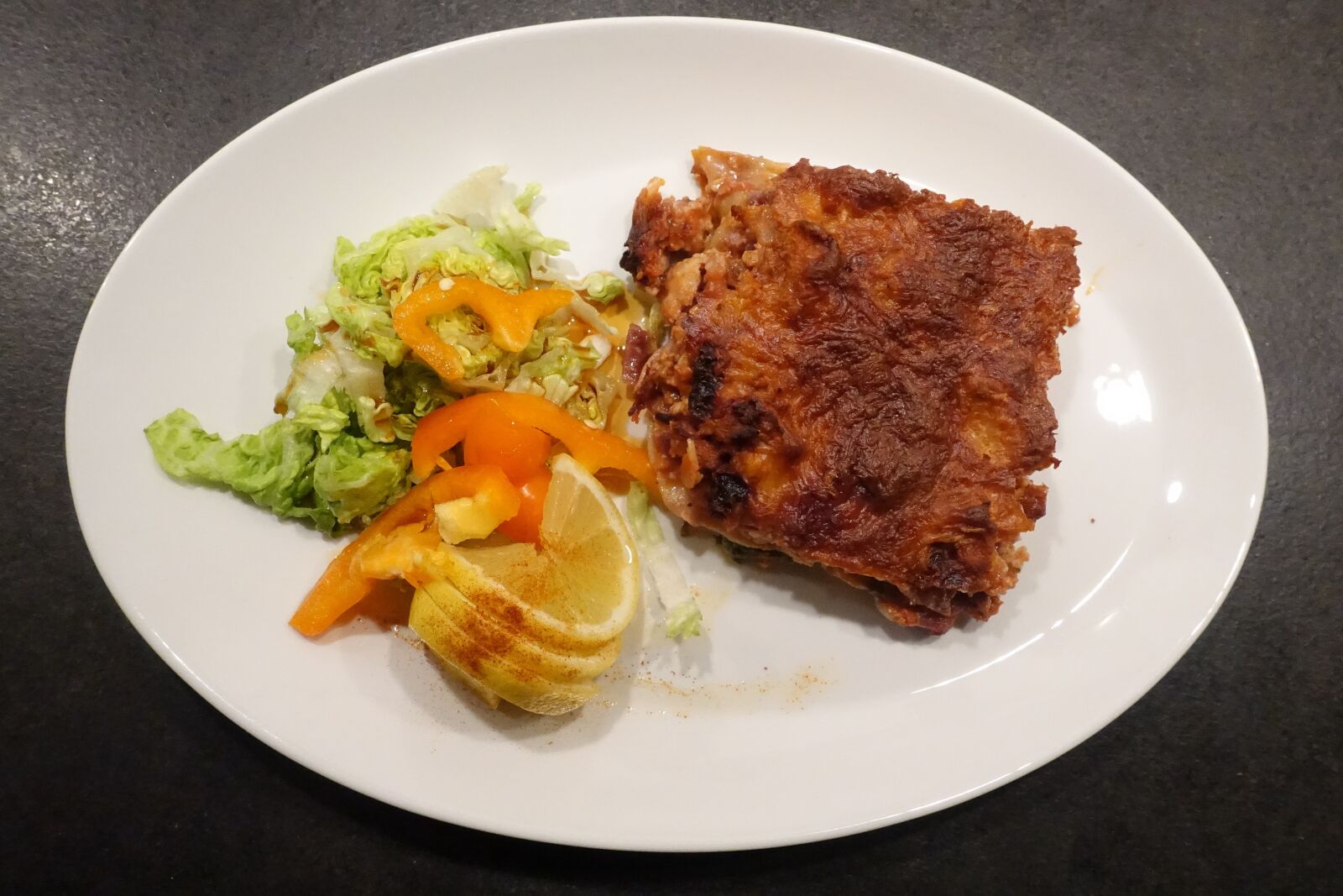 Sony Cyber-shot DSC-RX100 IV sample photo. Lasagna, pasta, salad photography