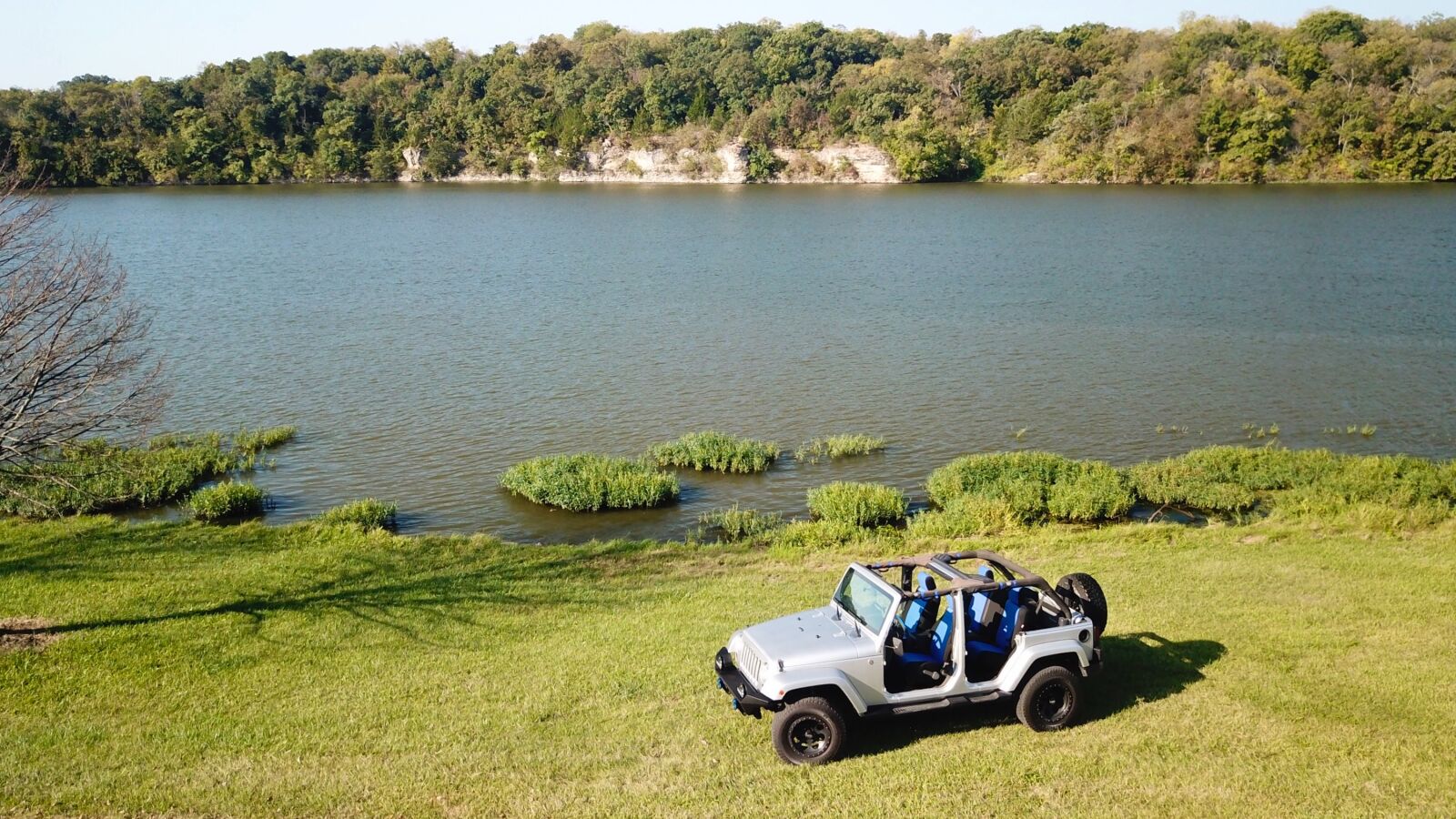 DJI FC220 sample photo. Aerial, shot, jeep, lake photography