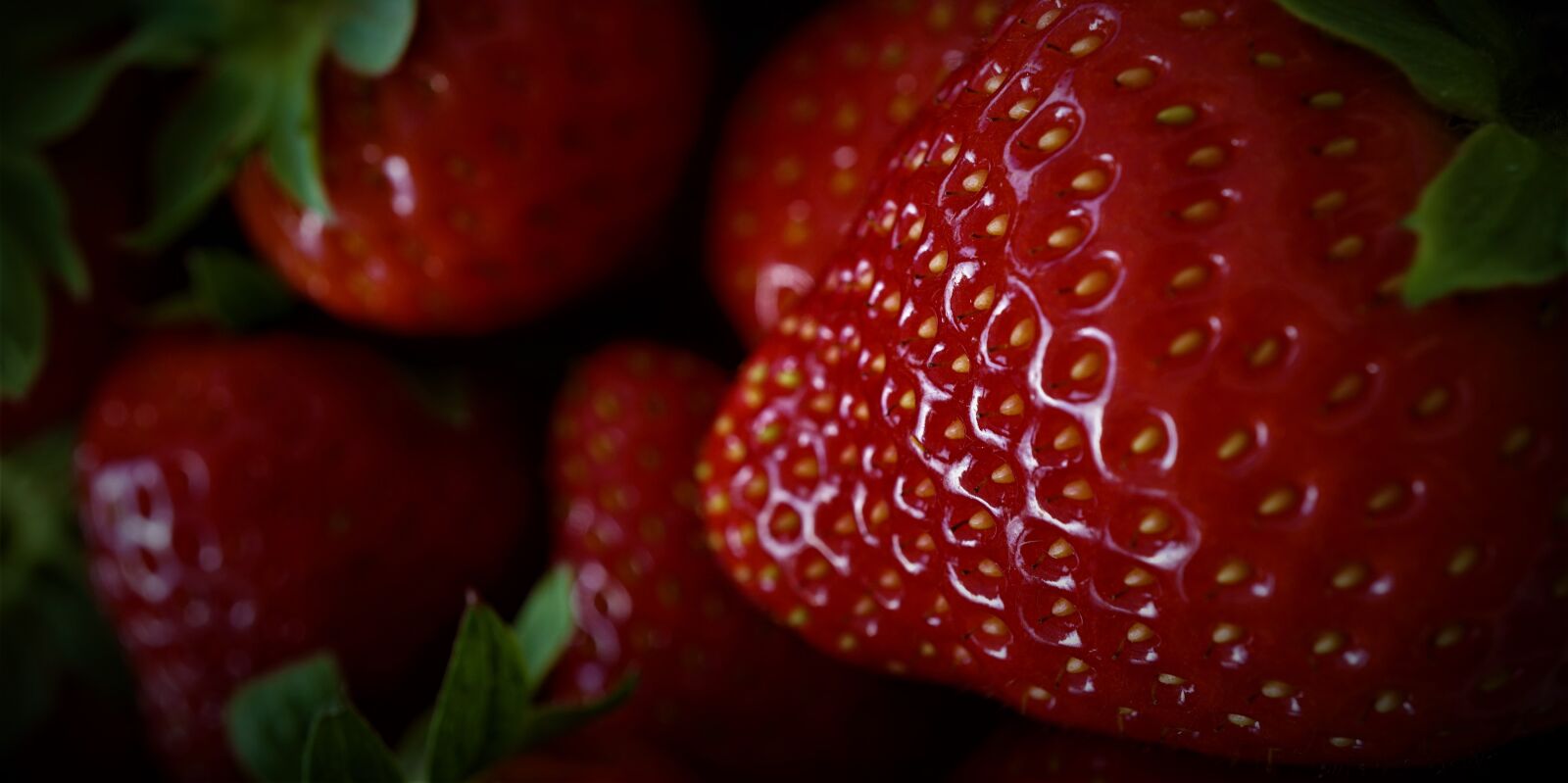 Sony a6000 + Sony E 30mm F3.5 Macro sample photo. Strawberries, red, black background photography