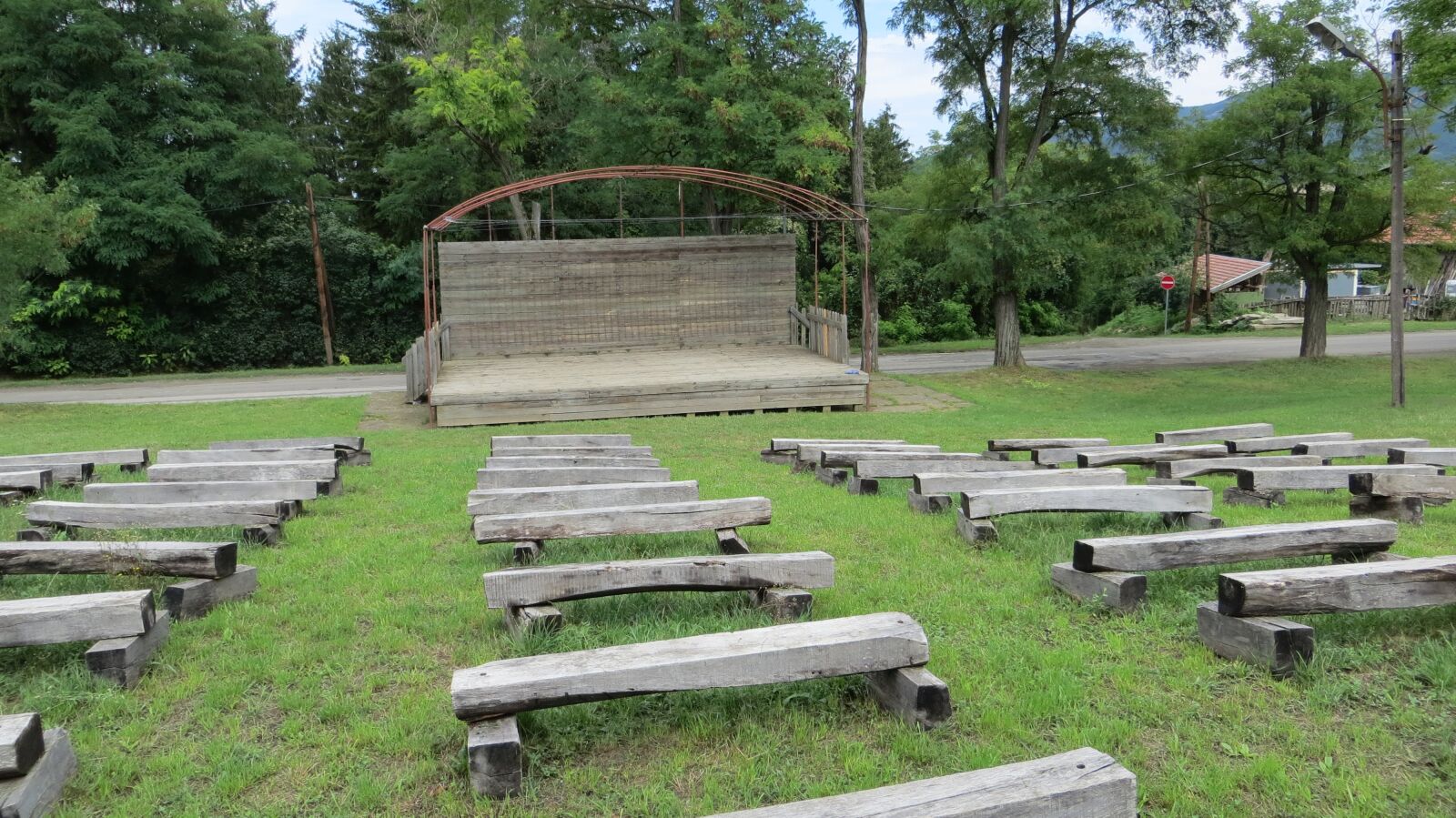 Canon PowerShot SX260 HS sample photo. Park stage, bench, outdoor photography