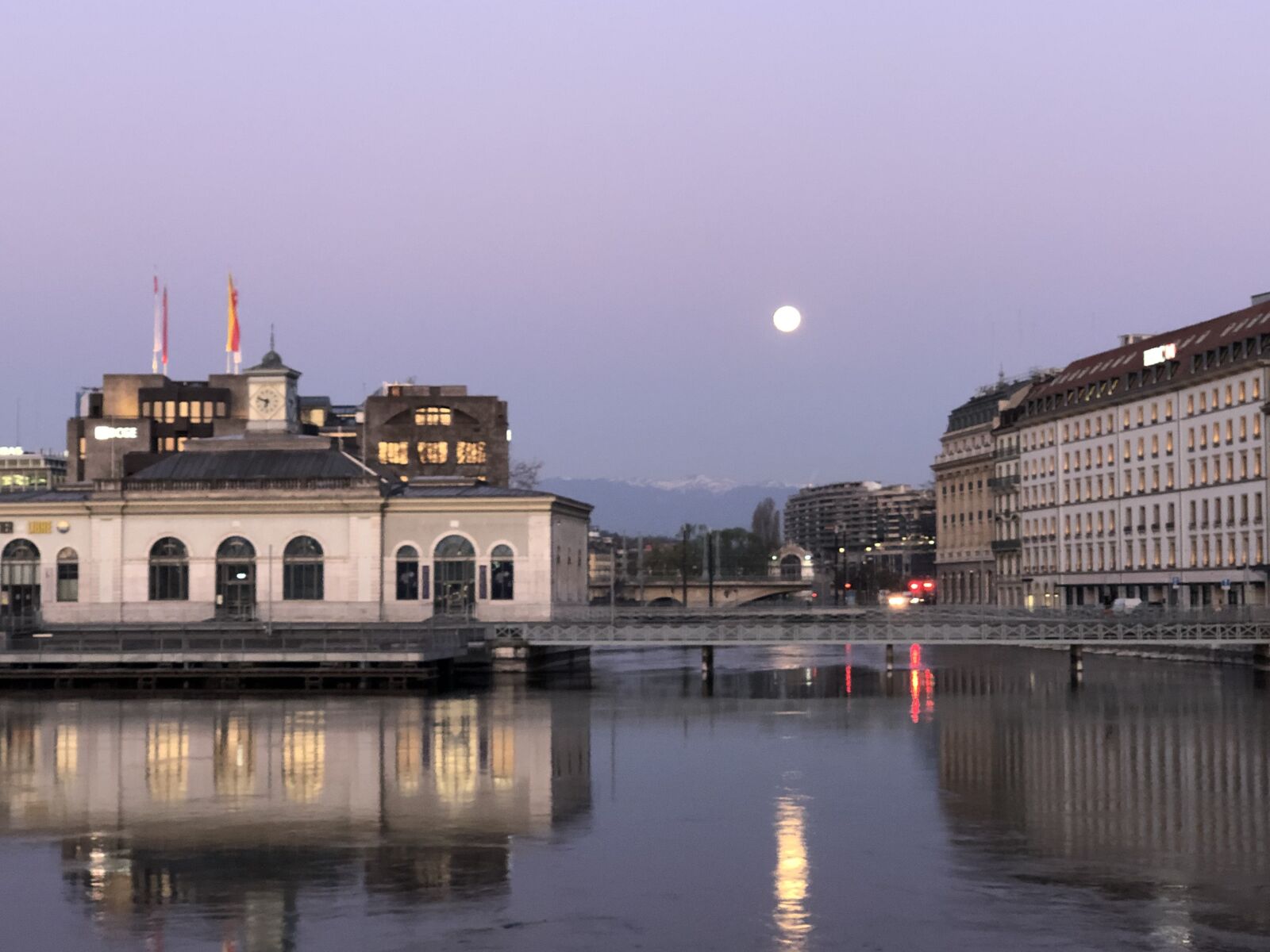 iPhone X back dual camera 6mm f/2.4 sample photo. Geneva, rhône, moon photography