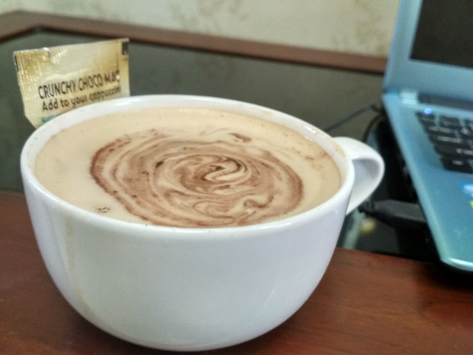 Xiaomi Redmi 4X sample photo. Capuccino, blue, laptop photography