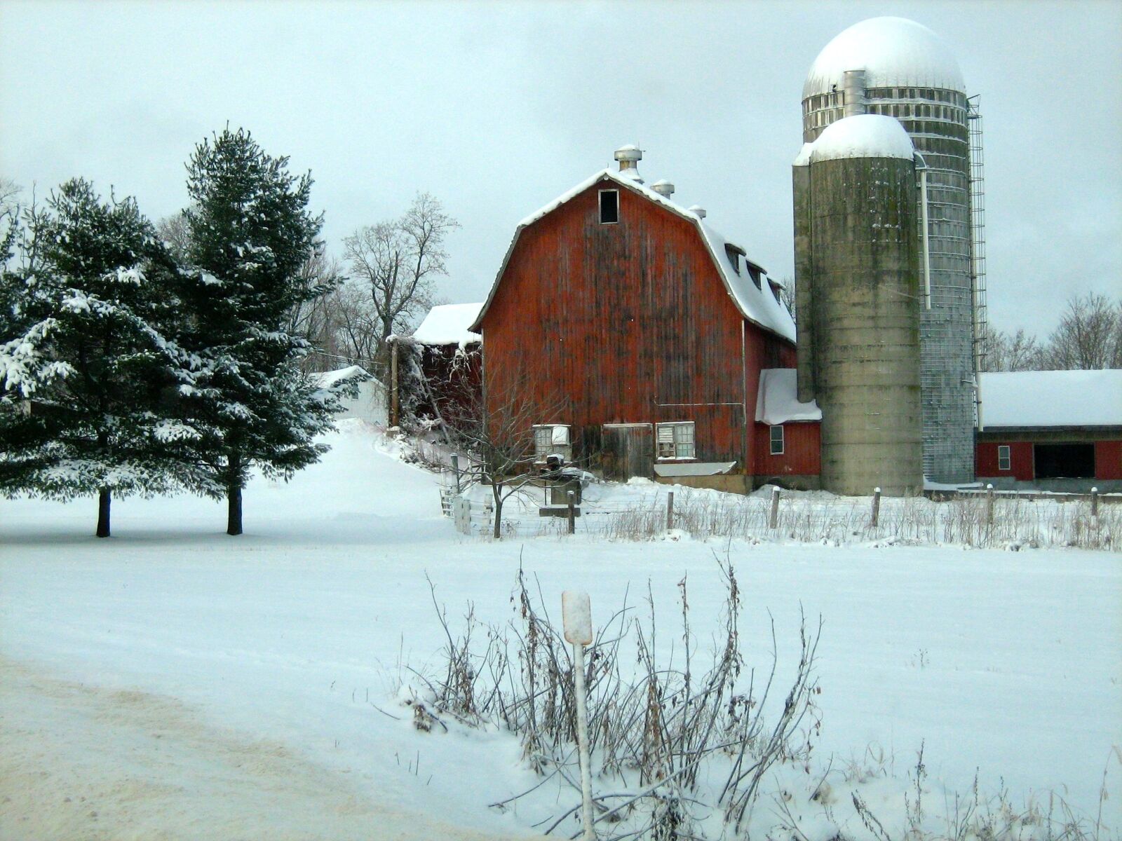 Canon POWERSHOT A460 sample photo. Barn, farm, snow, winter photography