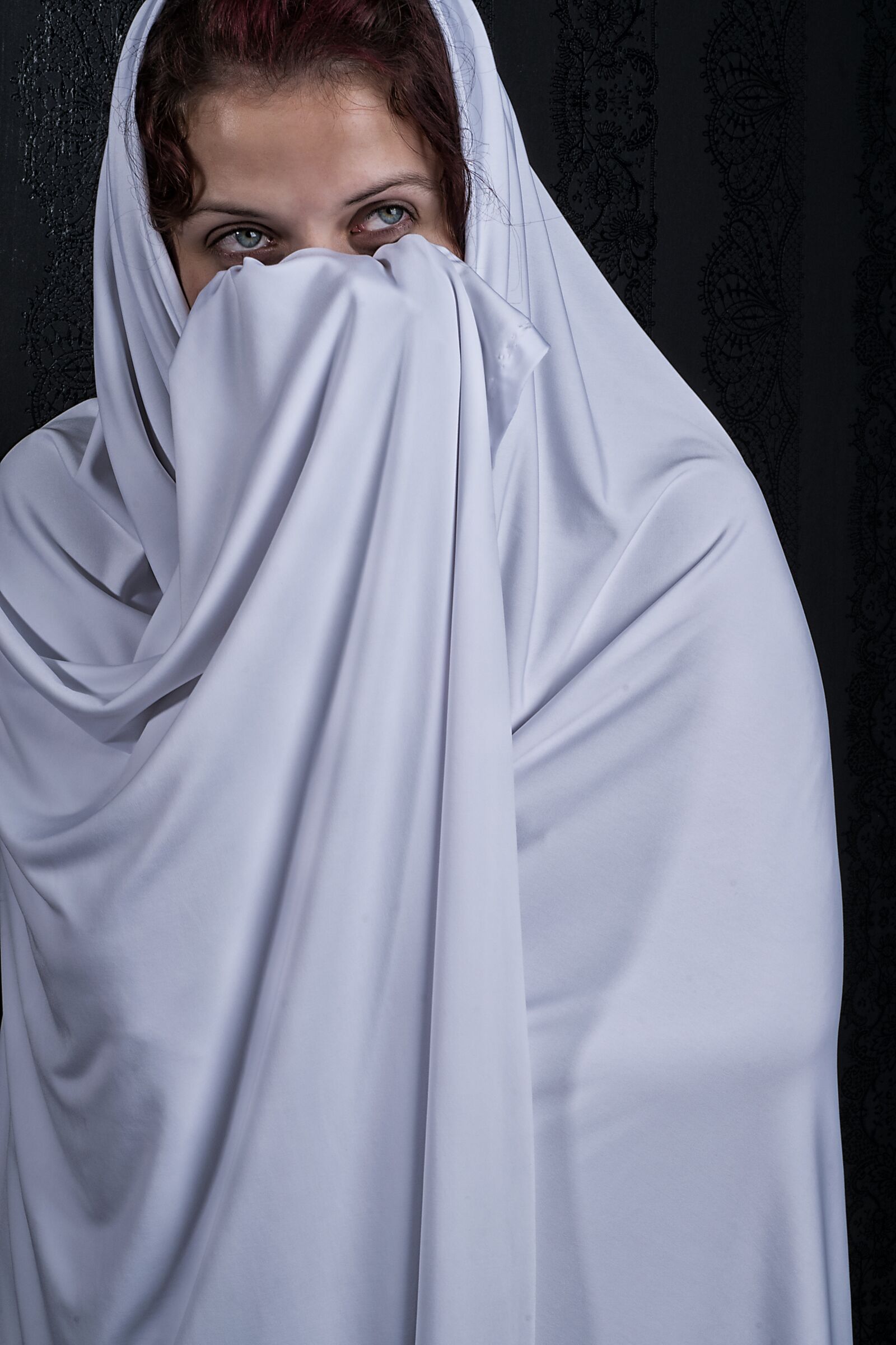 Nikon D5300 sample photo. Woman, eyes, white shroud photography